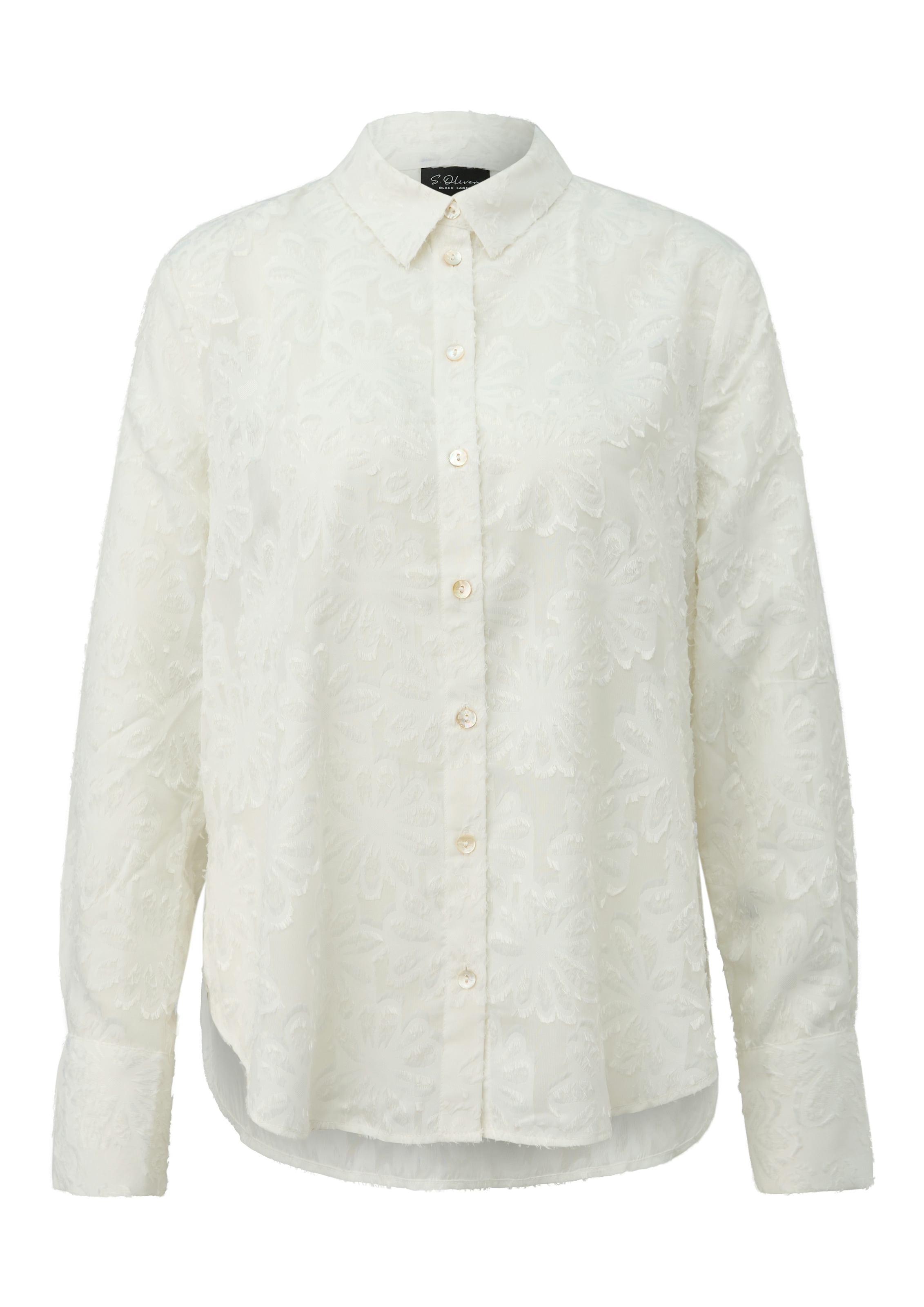 s.Oliver BLACK LABEL Langarmbluse mit Blüten-Appllikationen, transparent