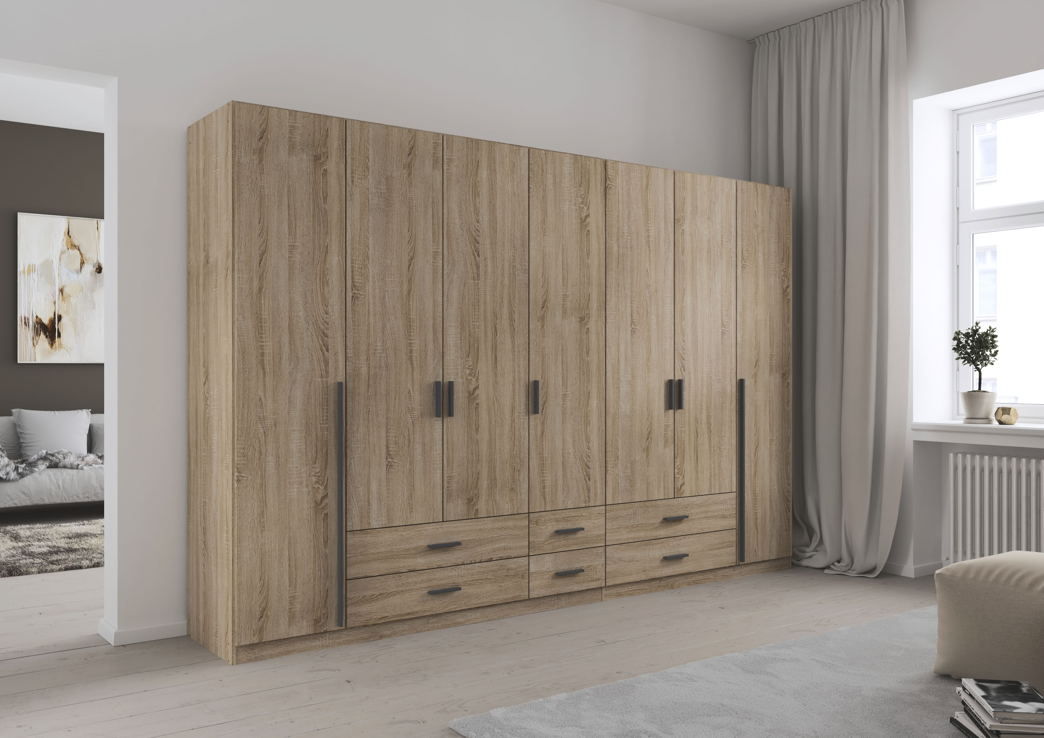 rauch Drehtürenschrank "Kleiderschrank Garderobe GAMMA Breiten 315 cm" in 3 Ausstattungen BASIC/CLASSIC/PREMIUM (inkl. SOFT-CLOSE-Funktion), mit Schubladen, verschiedene Griff-Varianten TOPSELLER MADE IN GERMANY