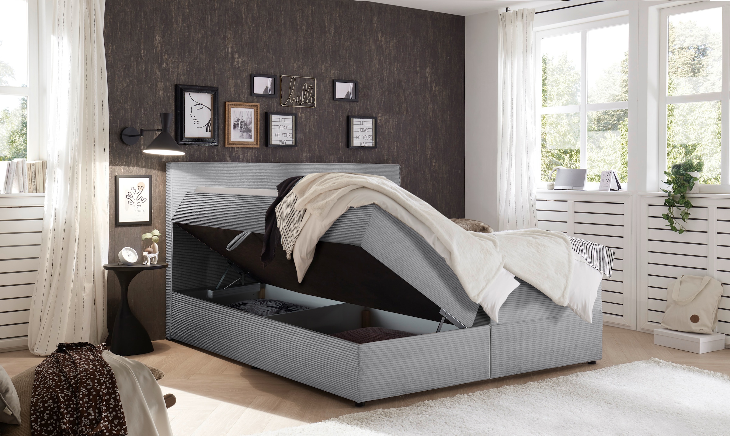 ED EXCITING DESIGN Boxbett »Larnaca«, Bezug aus Cord, inkl. Topper und Bettkasten