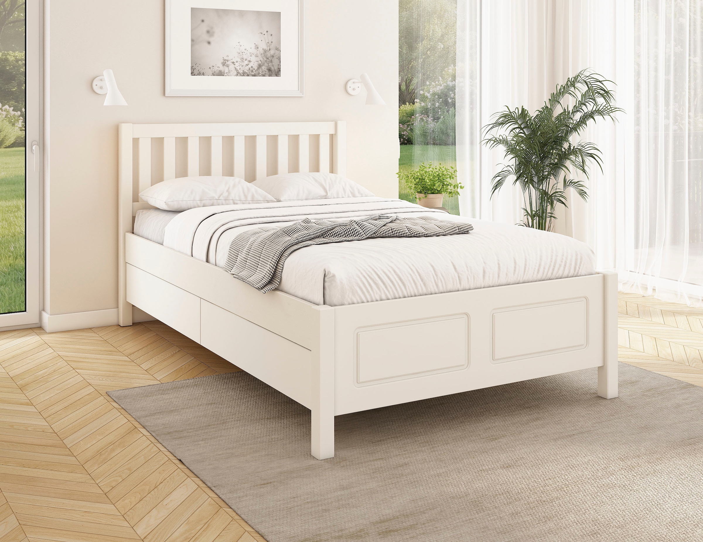 OTTO home Stauraumbett »Synnra, maximaler Stauraum, 4 Schubladen, Made in EU, Landhausstil« FSC® zertifiziert, Kassettenfront, Stauraumlösung und Komfort
