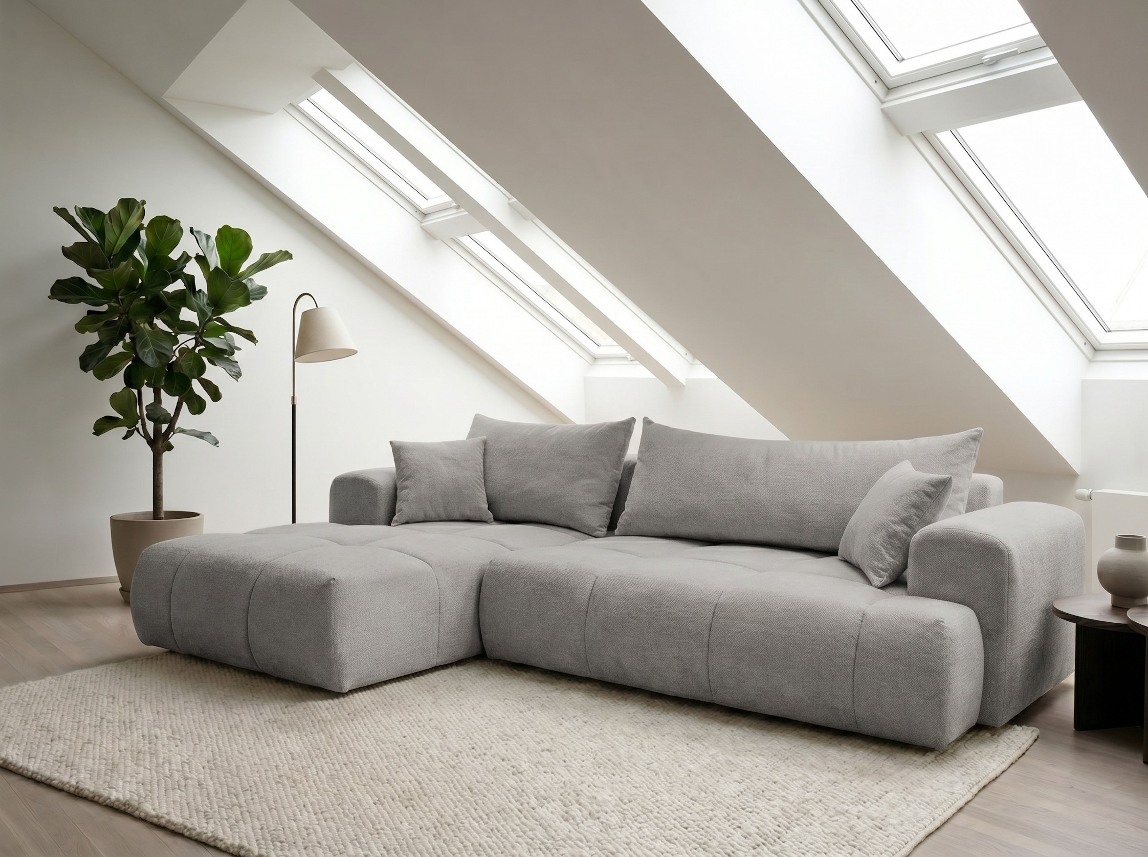 WERK2 Ecksofa "Ewela-Bubble 265 x 145 cm modern und bequem" Bouclé, L-Form, Schlaffunktion, Bettkasten