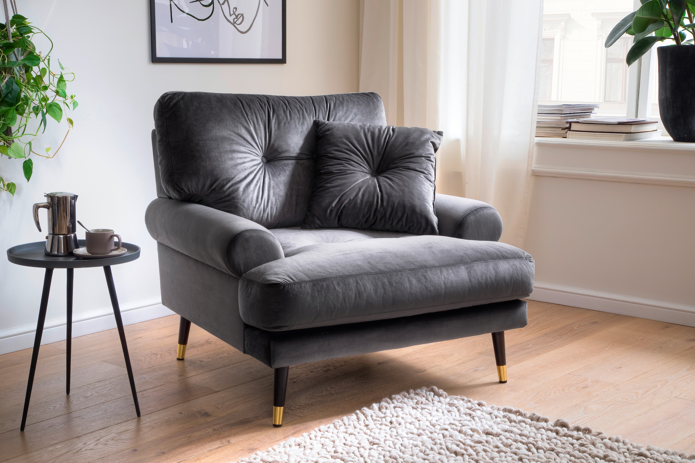 Trends by HG Loungesessel »TOKIO«, in Microfaser mit hochwertigem Holz/Metallfuß