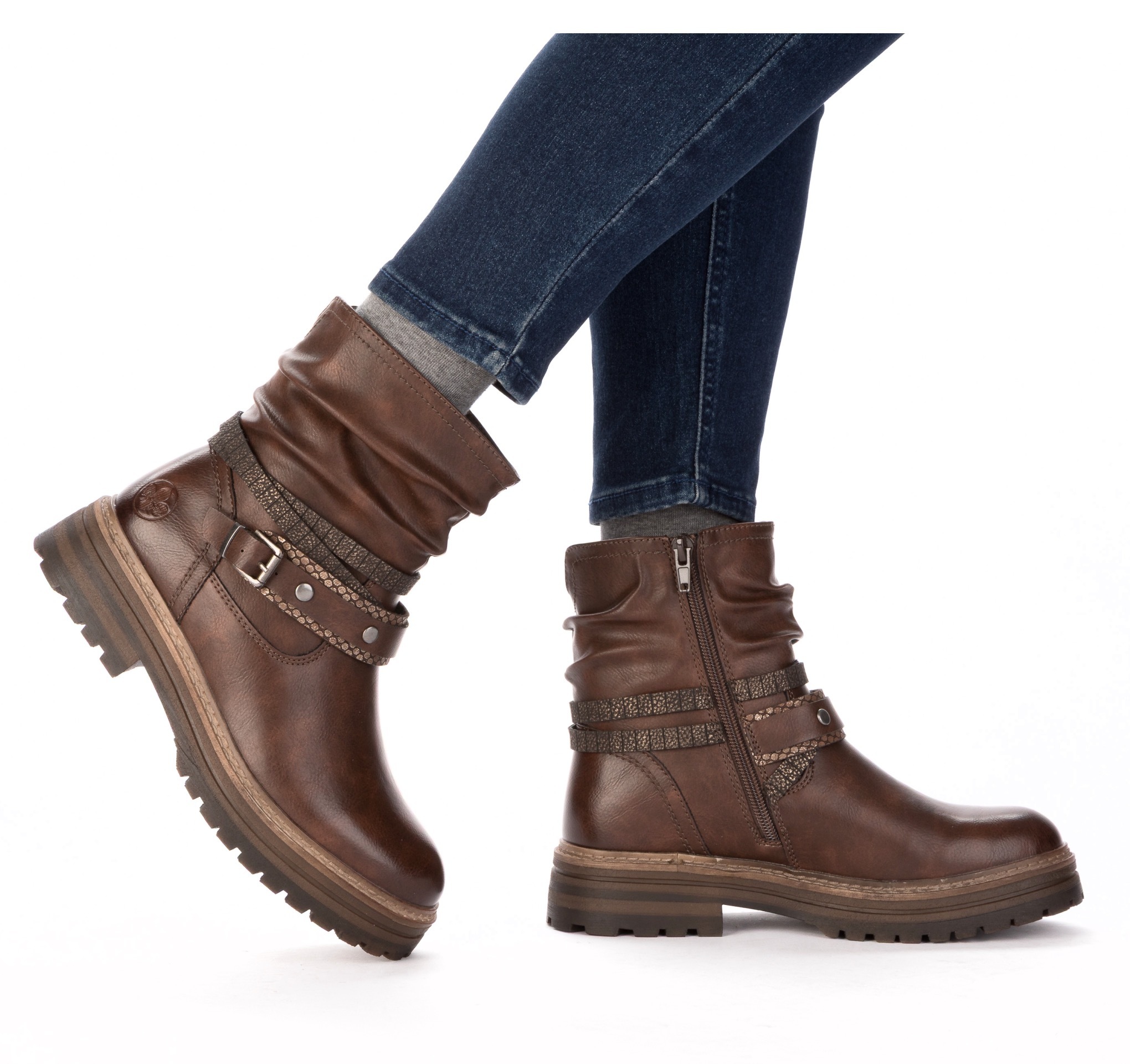 Thumbnail - Rieker Winterstiefelette Boots, Blockabsatz, mit Zierriemchen am slouchy Schaft