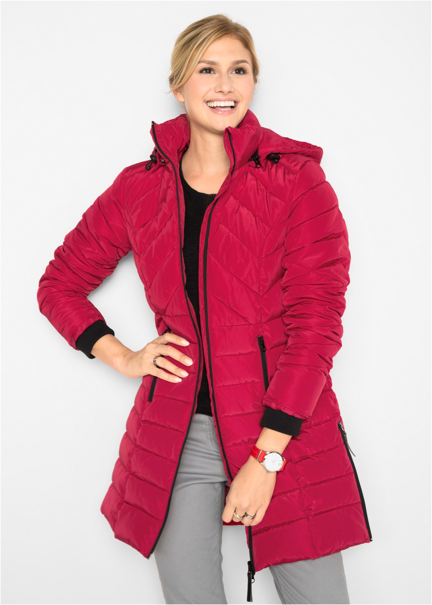 bonprix "Winterjacke" mit Kapuze mit wattierter Füllung, mit abnehmbarer Kapuze, pflegeleicht