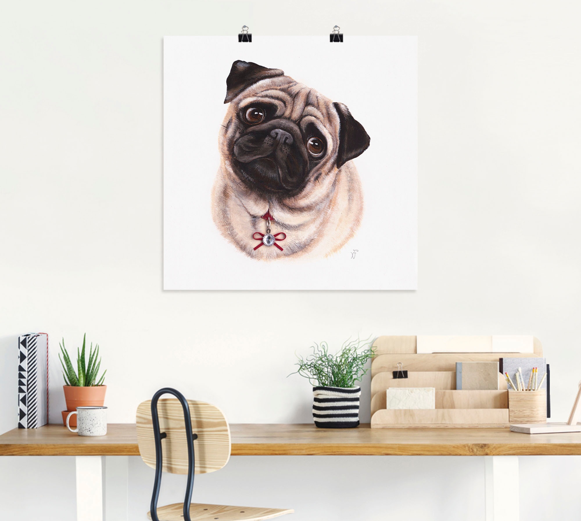 Artland Wandbild »Mops mit Diamanten«, Hundebilder, (1 St.), als Alubild, Outdoorbild, Poster in verschied. Größen
