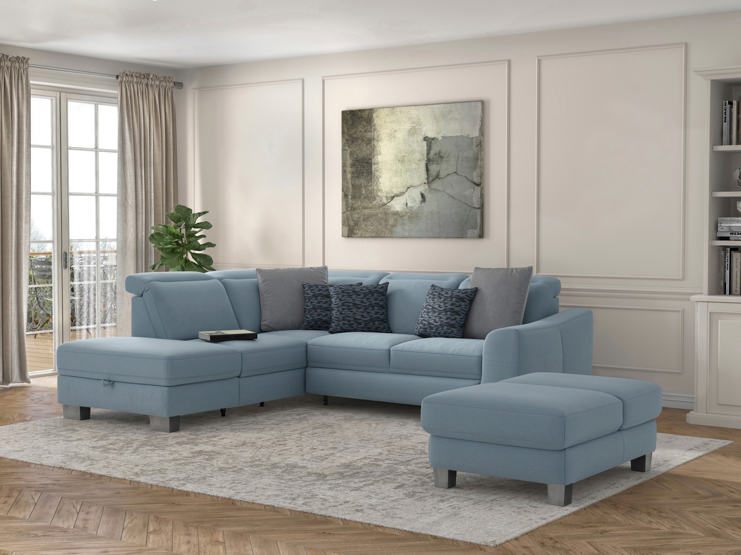 sit&more Polsterhocker »Dundee«, mit Klappfunktion, Federkern und hochwertigen Edelstahlfüßen