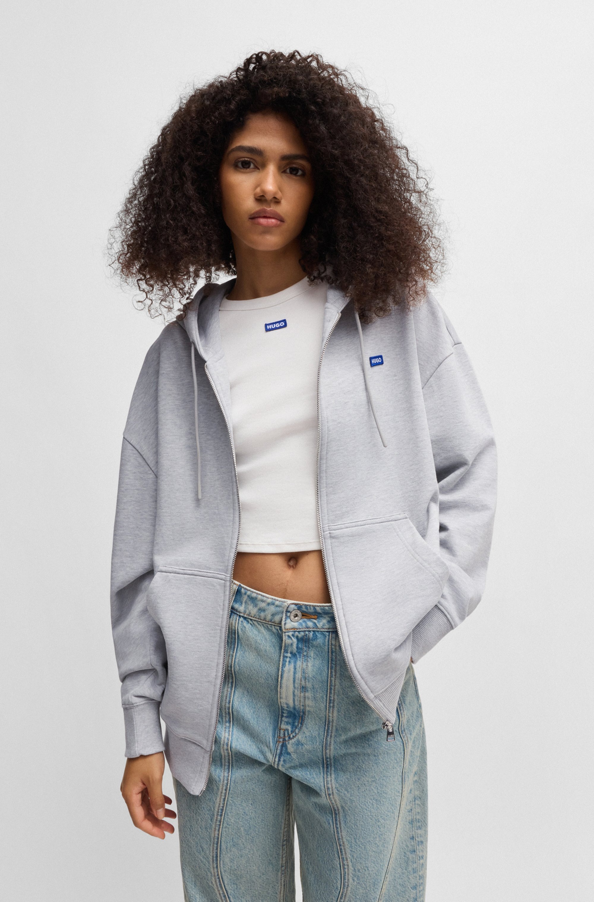 HUGO Blue Sweatjacke "Doa", mit Kapuze, Logo-Badge günstig online kaufen
