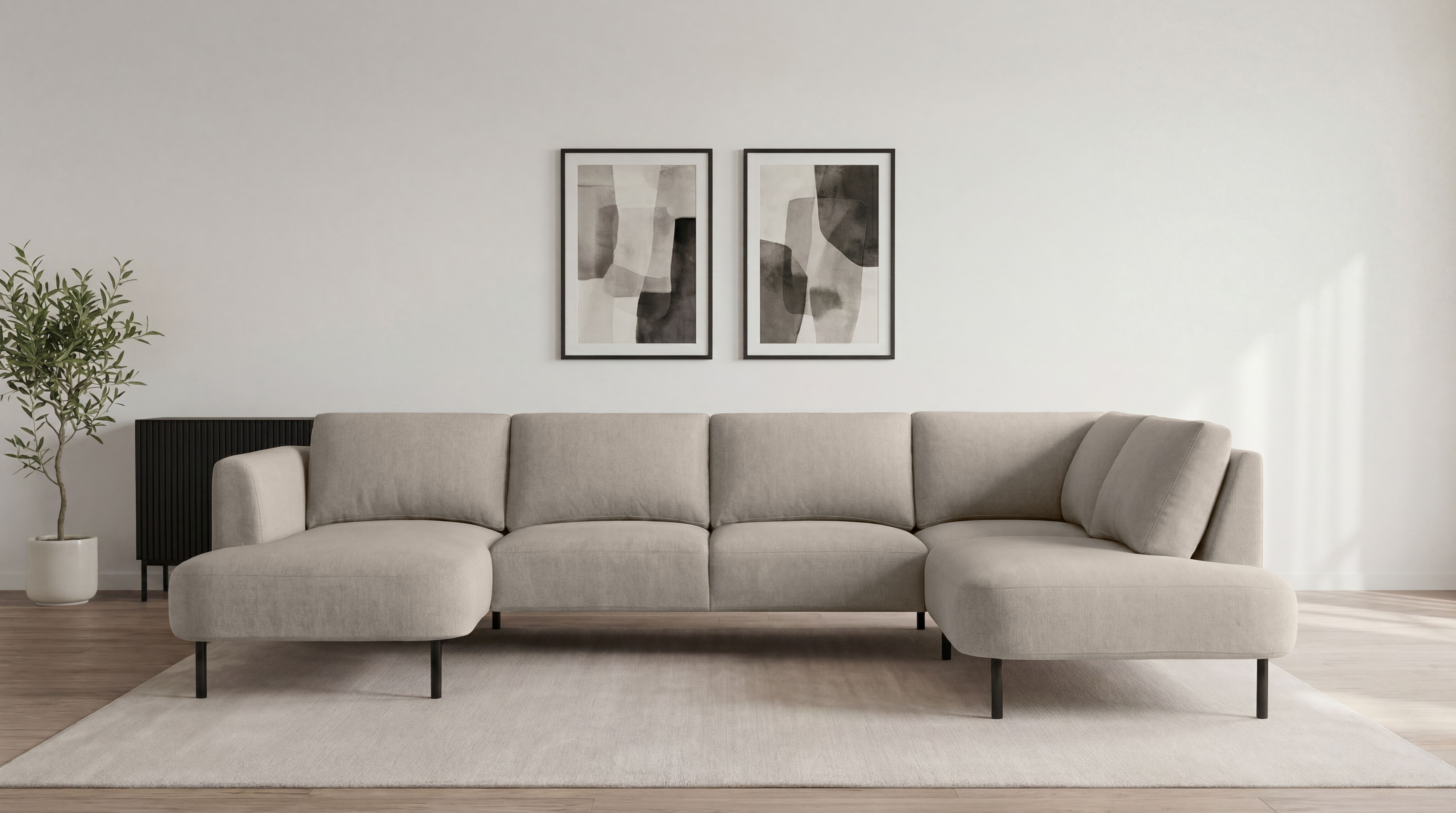 OTTO home Wohnlandschaft "Cesola" in weichem Chenille-Stoff, Breite 327 cm, mit schwarzen Metallfüßen
