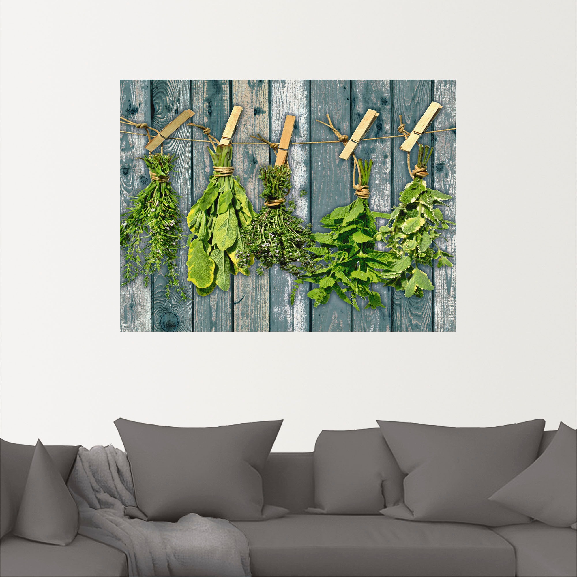 Artland Wandbild »Kräuter mit Holzoptik«, Pflanzen, (1 St.), als Alubild, Outdoorbild, Leinwandbild, Wandaufkleber, versch. Größen