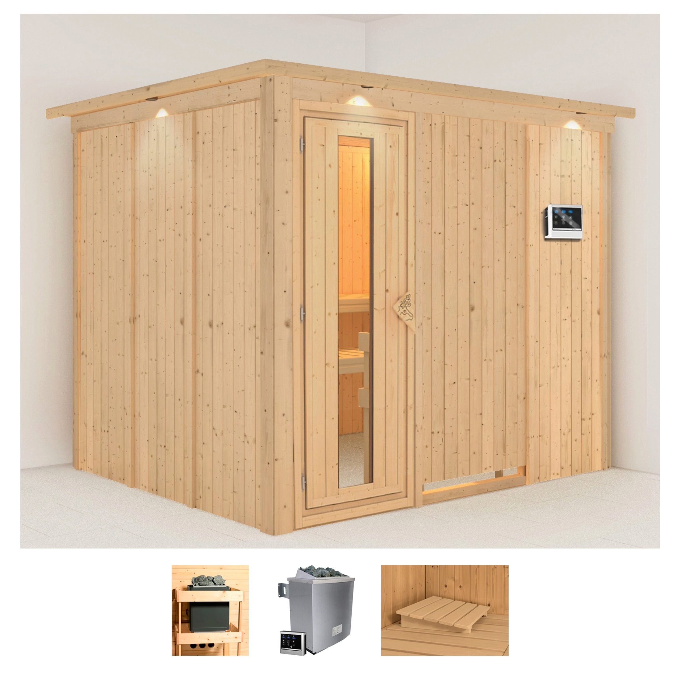 Karibu Sauna "Gitte", 9-kW-Ofen mit externer Steuerung