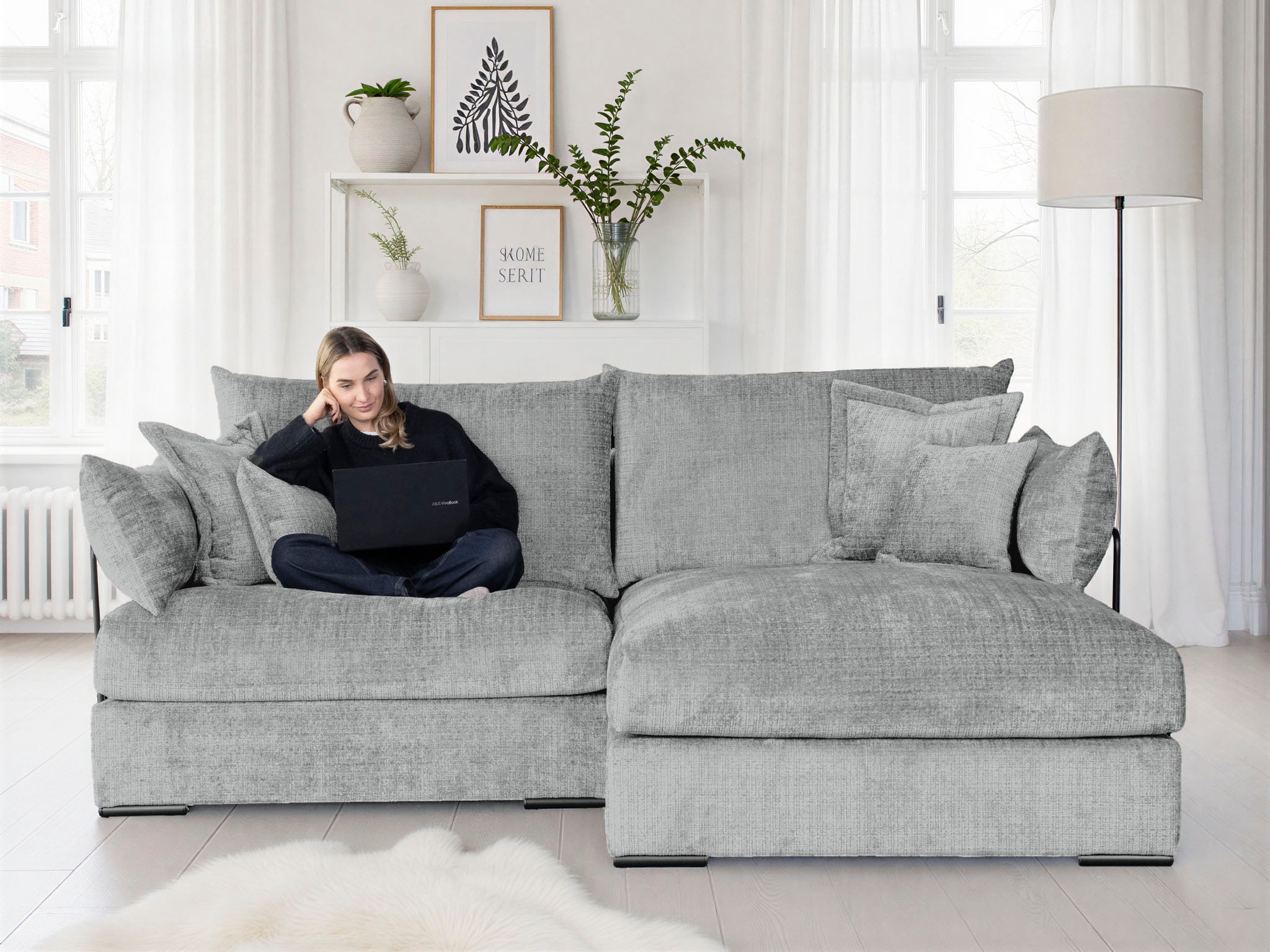 Home affaire Ecksofa »Casa XL L-Form, B: 190 cm« 4 Zierkissen, Mega-Sofa, in Cord oder Chenille-Struktur, Federkern