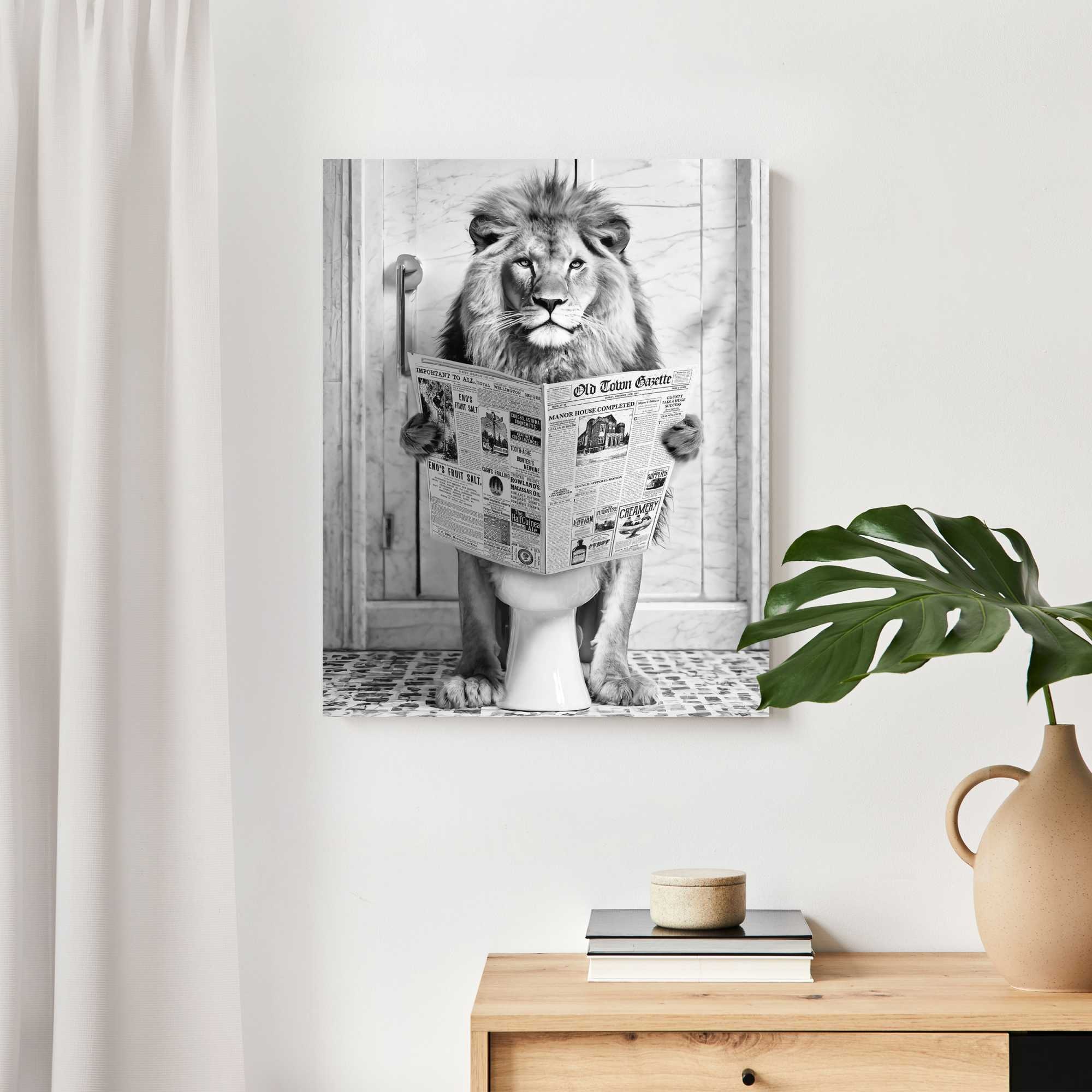 Reinders! Deco-Panel »Löwe auf Toilette«, Toilette - Schwarz-Weiß - MDF - Tiere - 40x50 cm