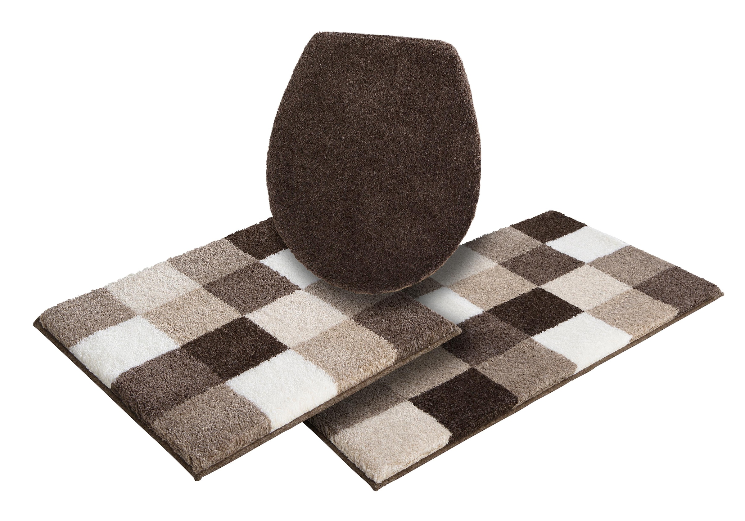Grund Badematte »Mosaik, Badvorleger, Badezimmer Teppich, sehr weich«, rutschhemmend beschichtet, fußbodenheizungsgeeignet, angenehm weich, auch als 3 teiliges Set erhältlich, Made in Europe