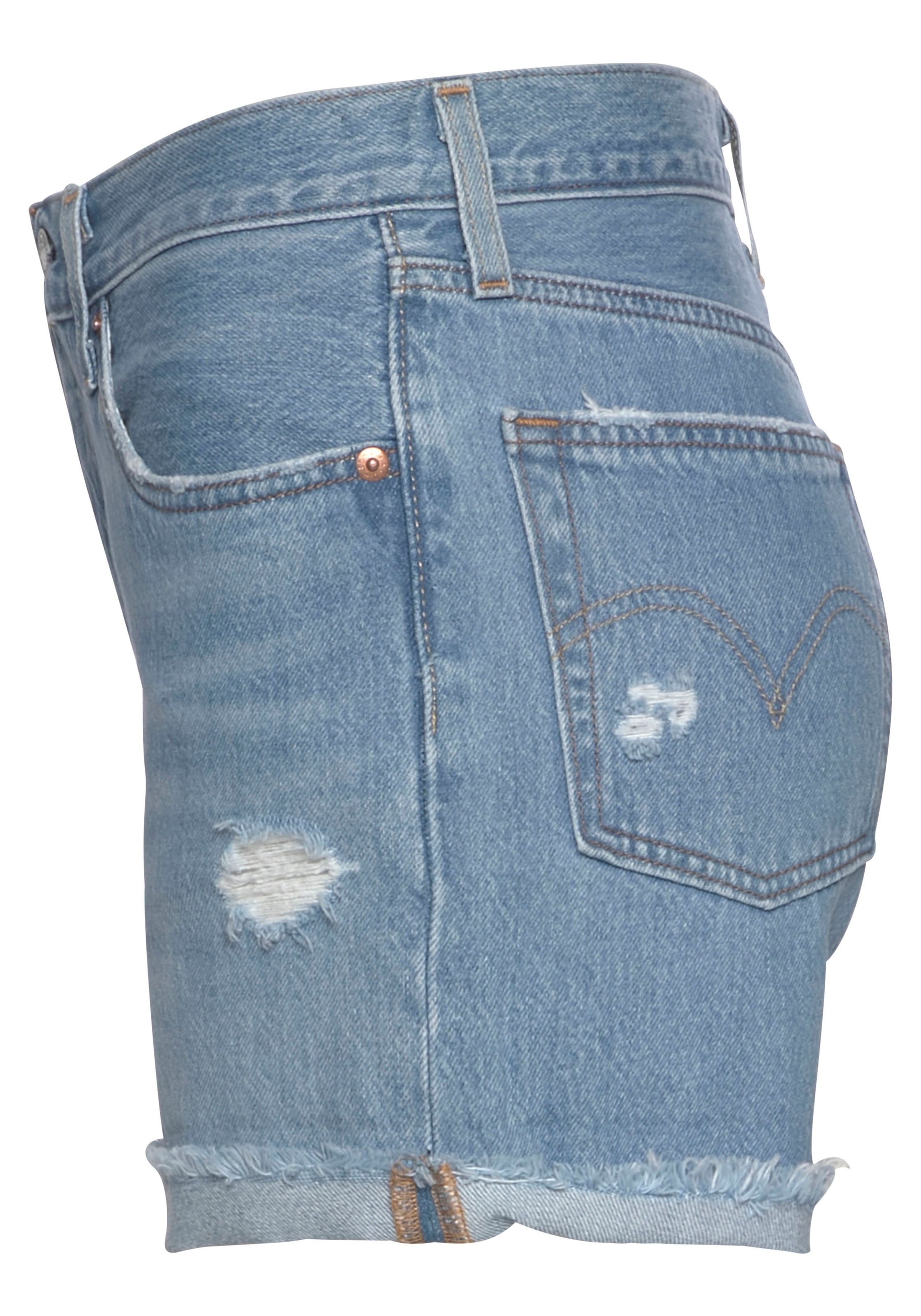 Levi's® Jeansshorts »501® Short Long«, Geknöpfter Verschluss Und Fransiger  Saum Bestellen | Baur