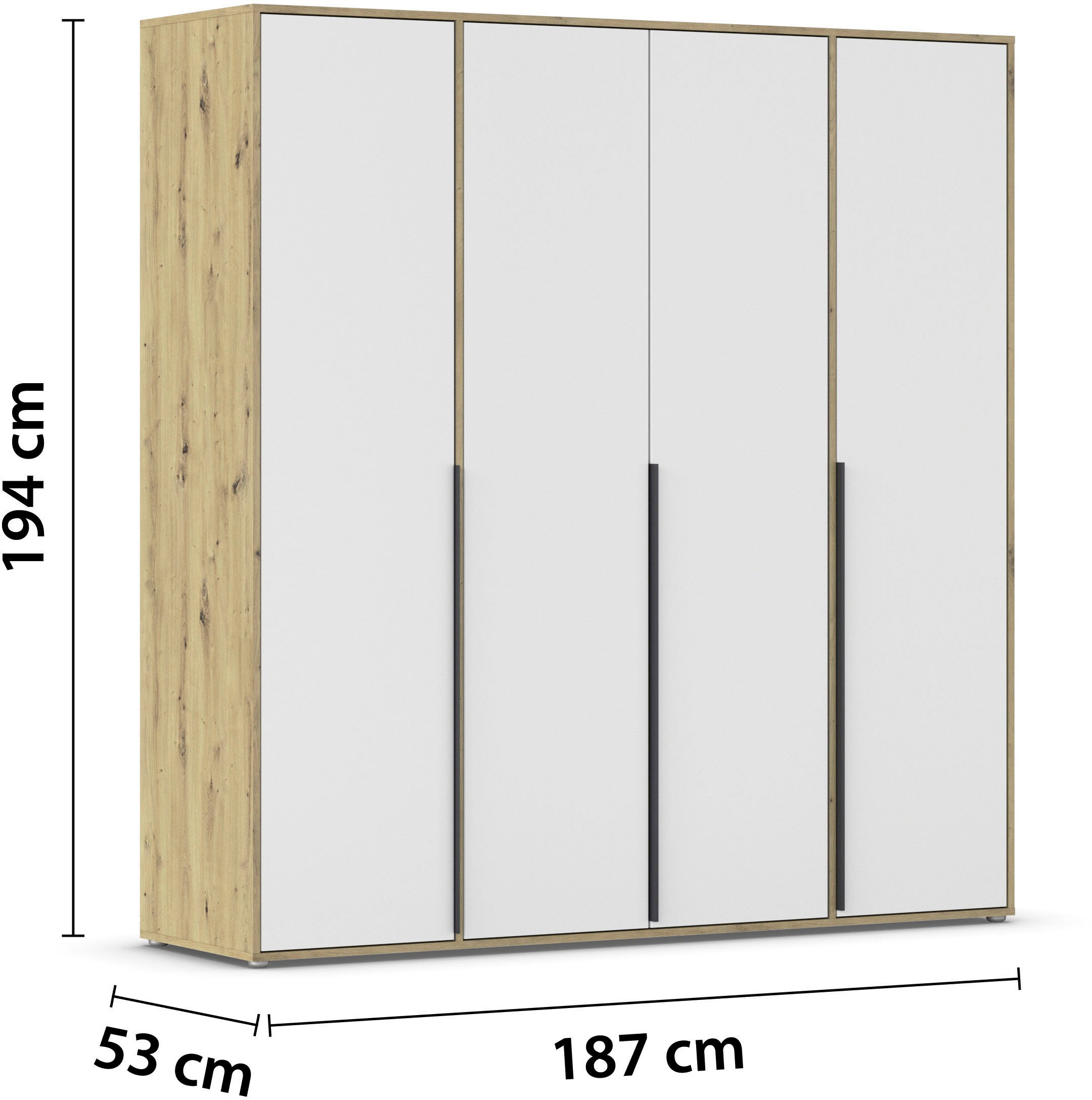 rauch Drehtürenschrank »Kleiderschrank Schrank Garderobe Wäscheschrank NAGATA viel Stauraum«, (in 3 verschiedenen Ausstattungen BASIC/CLASSIC/PREMIUM), mit modernen Stangengriffen in Graumetallic TOPSELLER MADE IN GERMANY