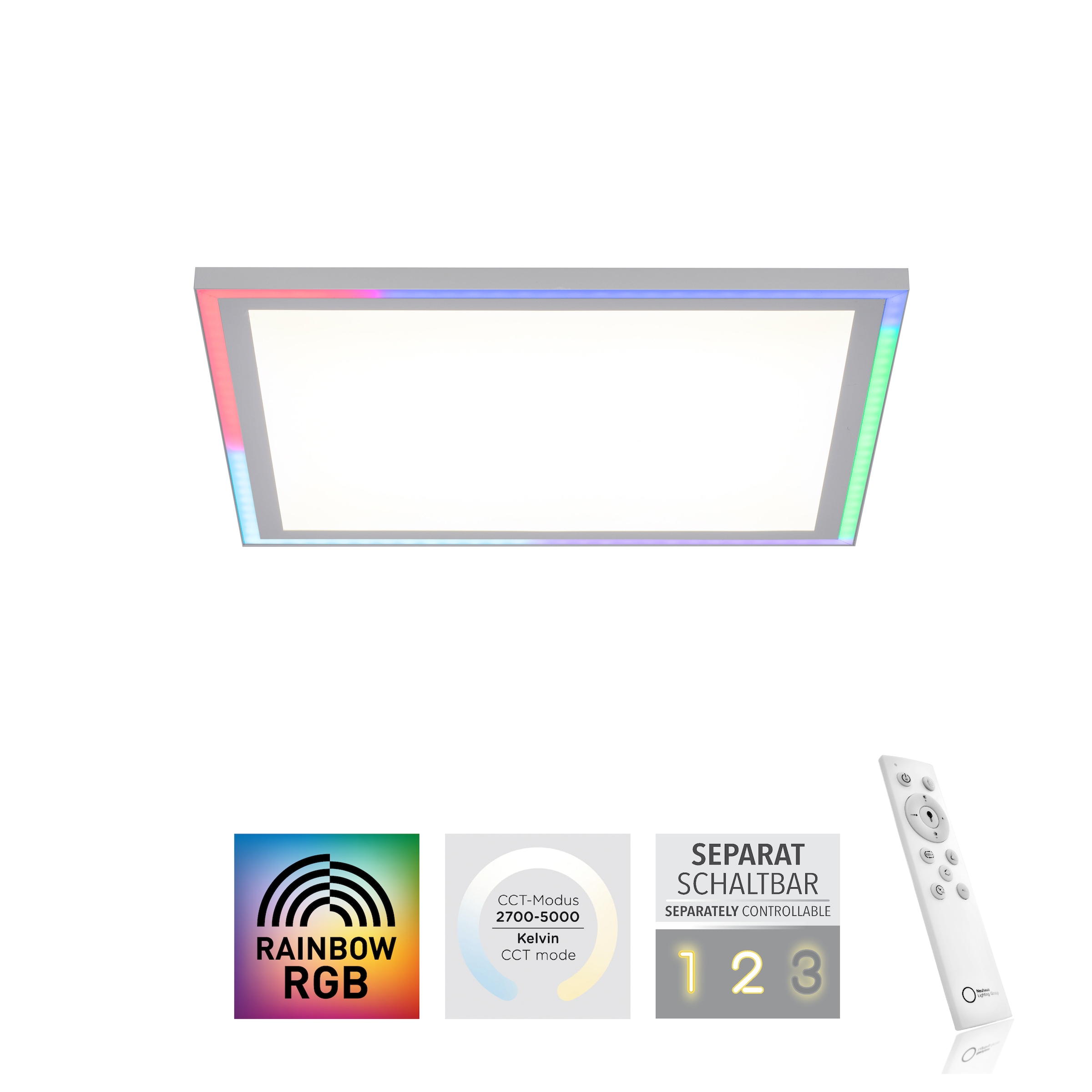 JUST LIGHT Deckenleuchte »EDGING«, 2 flammig, Leuchtmittel LED-Board-LED-Board | LED fest integriert-LED fest integriert, LED, CCT - über Fernbedienung, RGB-Rainbow, dimmbar, Funk inkl.