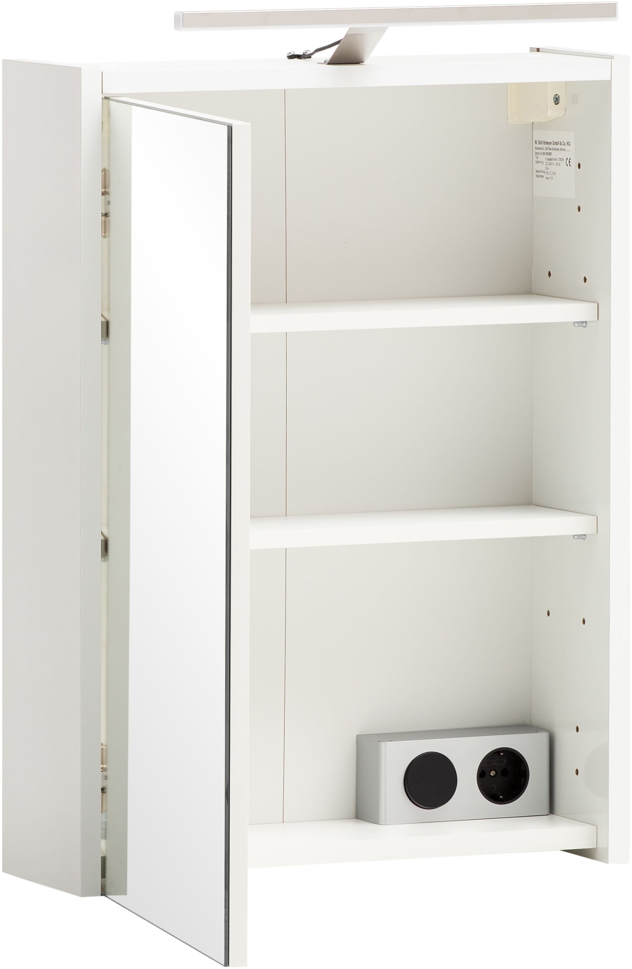 Schildmeyer Spiegelschrank »Katta, Breite 43 cm, 1-türig«, Mit LED-Beleuchtung und Steckdosenbox