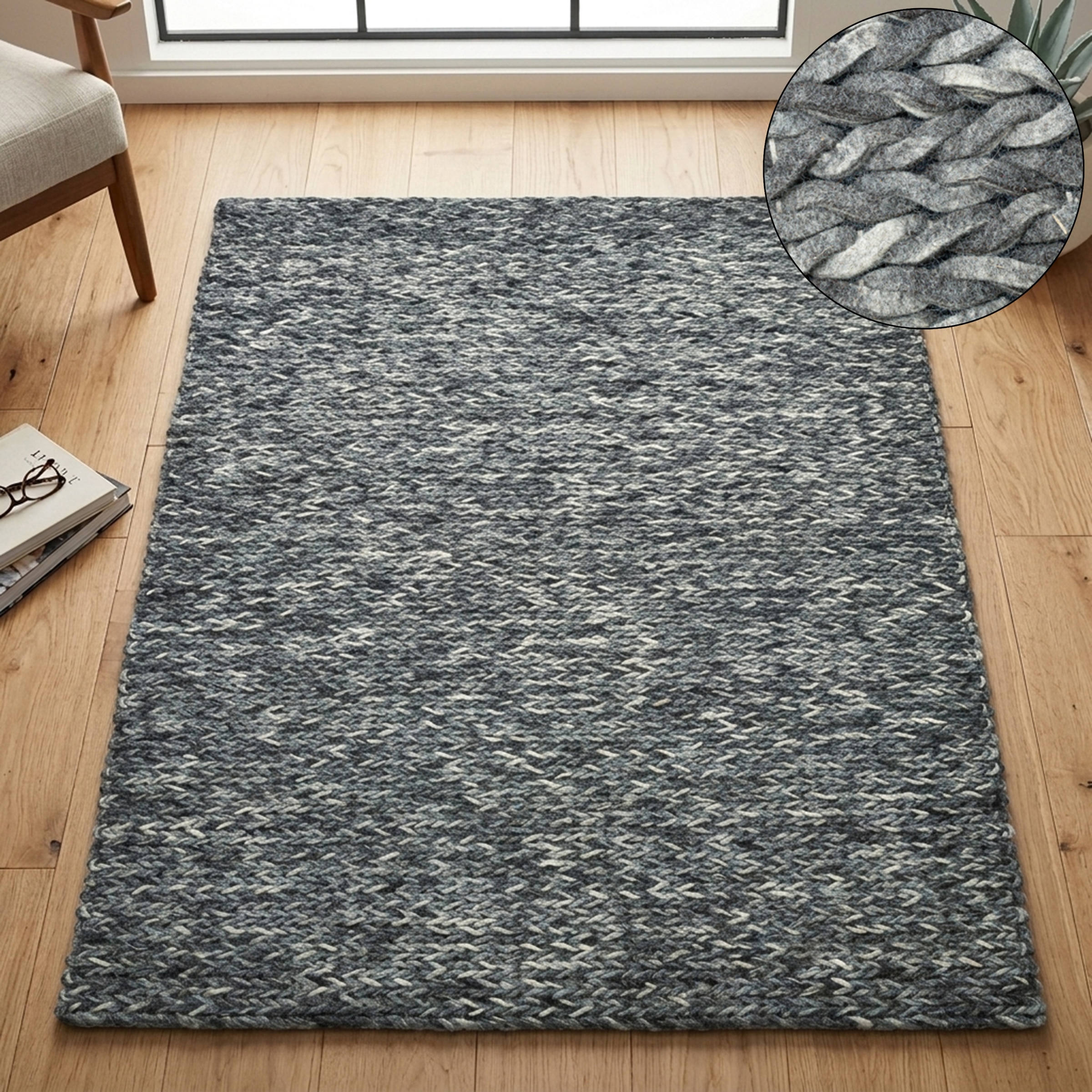 THEKO Wollteppich "Arlberg" rechteckig 23 mm Höhe meliert, reine Wolle, Strickoptik, ideal im Wohnzimmer & Schlafzimmer