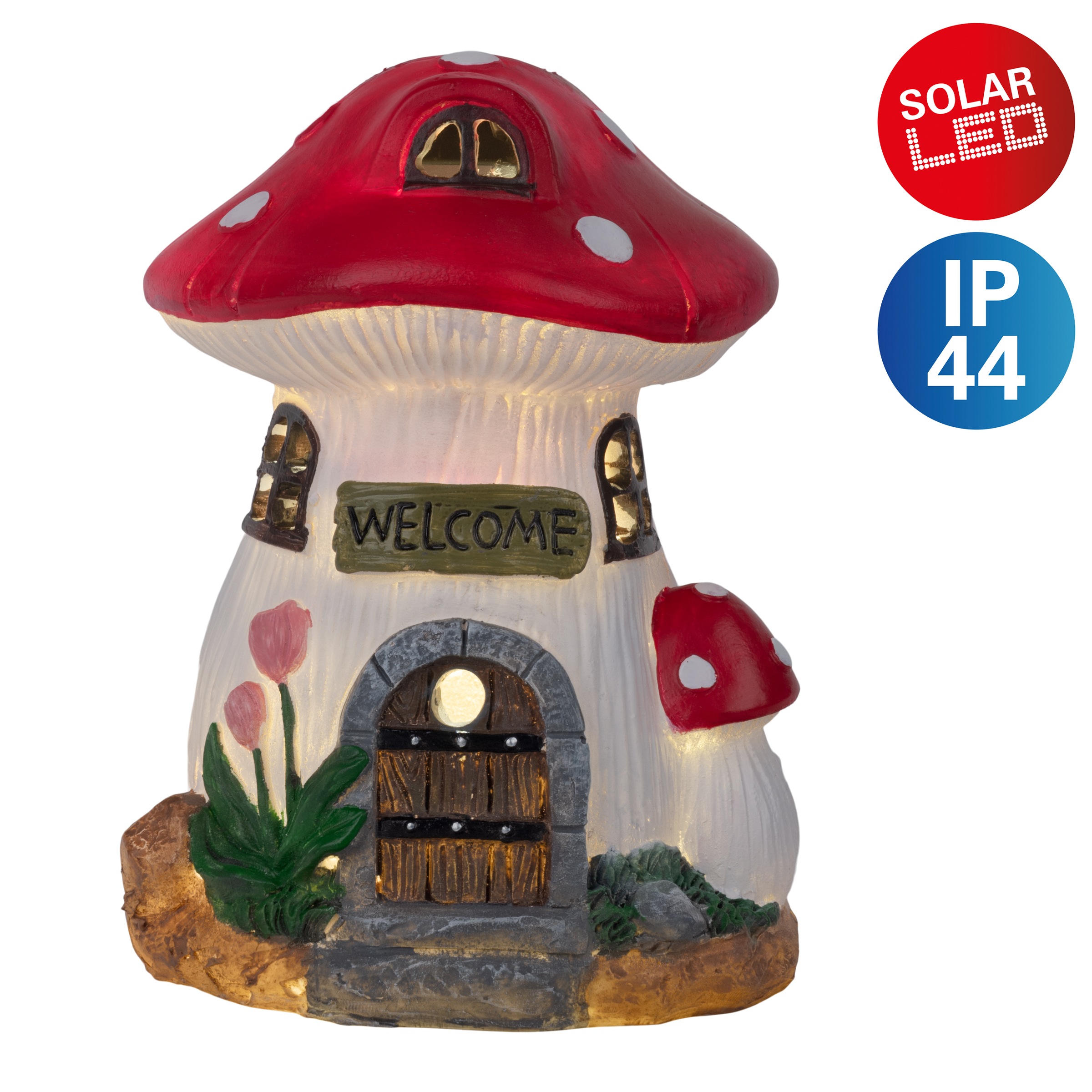 näve LED Solarleuchte "Mushroom" LED-Modul 1 Stk. Warmweiß Pilzhaus bunt, LED warmweiß, inkl. Druckschalter, H: 17,3cm, L/B: 13cm