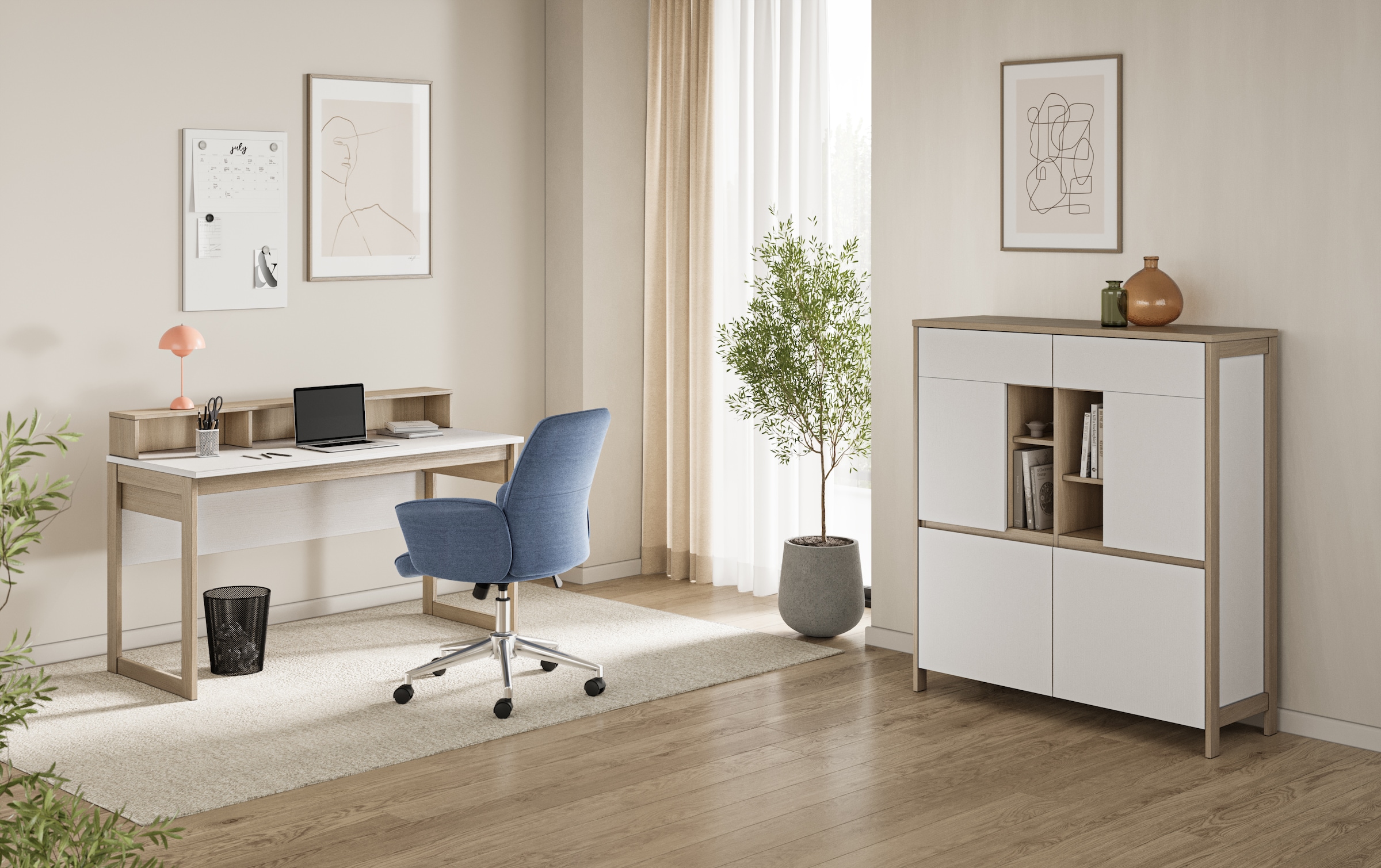 Home affaire Schreibtisch »Stranda, Arbeitstisch im Skandi Style, Bürotisch in zwei Farben«, moderner Computertisch, wohnliches Home Office