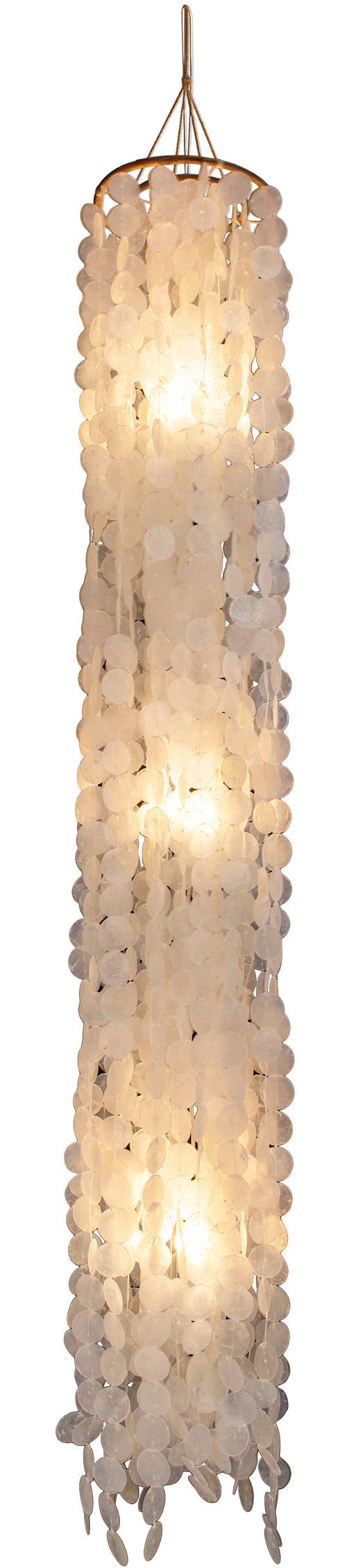 näve Pendelleuchte »Capiz« E27 1 Stk. aus dünnen weißen Muschelplättchen, Holzaufhängung, 3x E27 exkl.