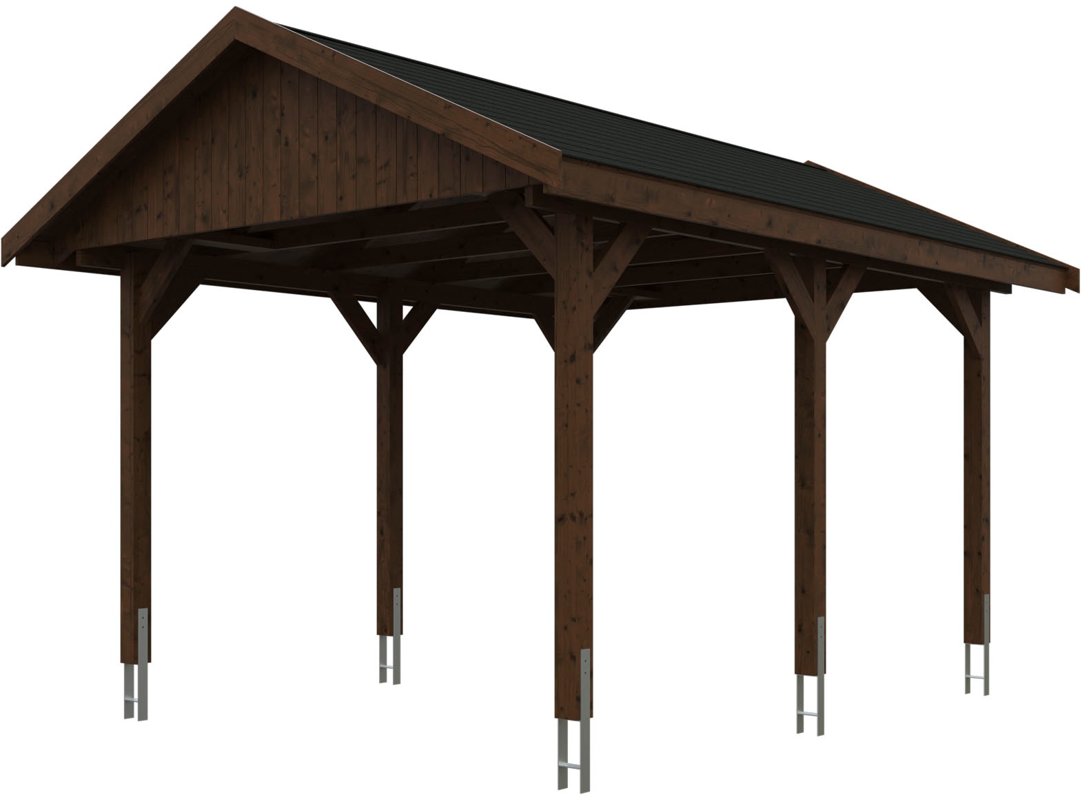 Skanholz Einzelcarport "Wallgau" Massivholz 291 cm Nussbaum mit schwarzen Dachschindeln