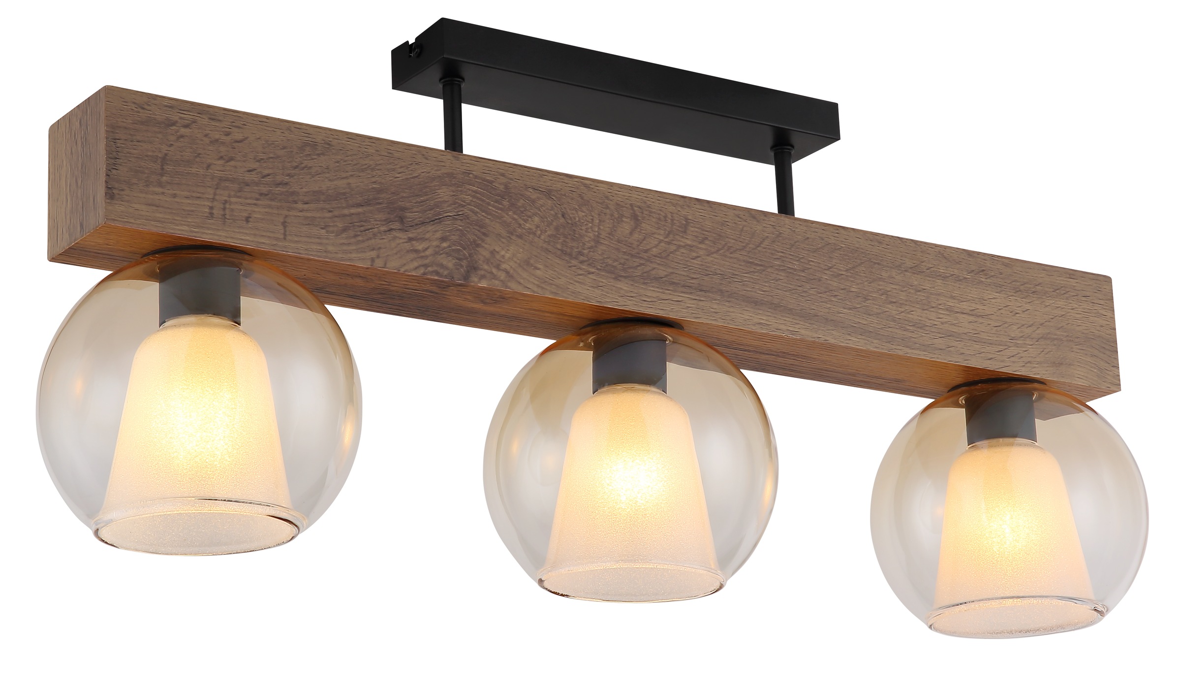 GLOBO LIGHTING Deckenleuchte »BARRY I«, Leuchtmittel E27 | ohne Leuchtmittel, Deckenlampe/holzoptik/Glas amber/Glaskristalle/Innenglas
