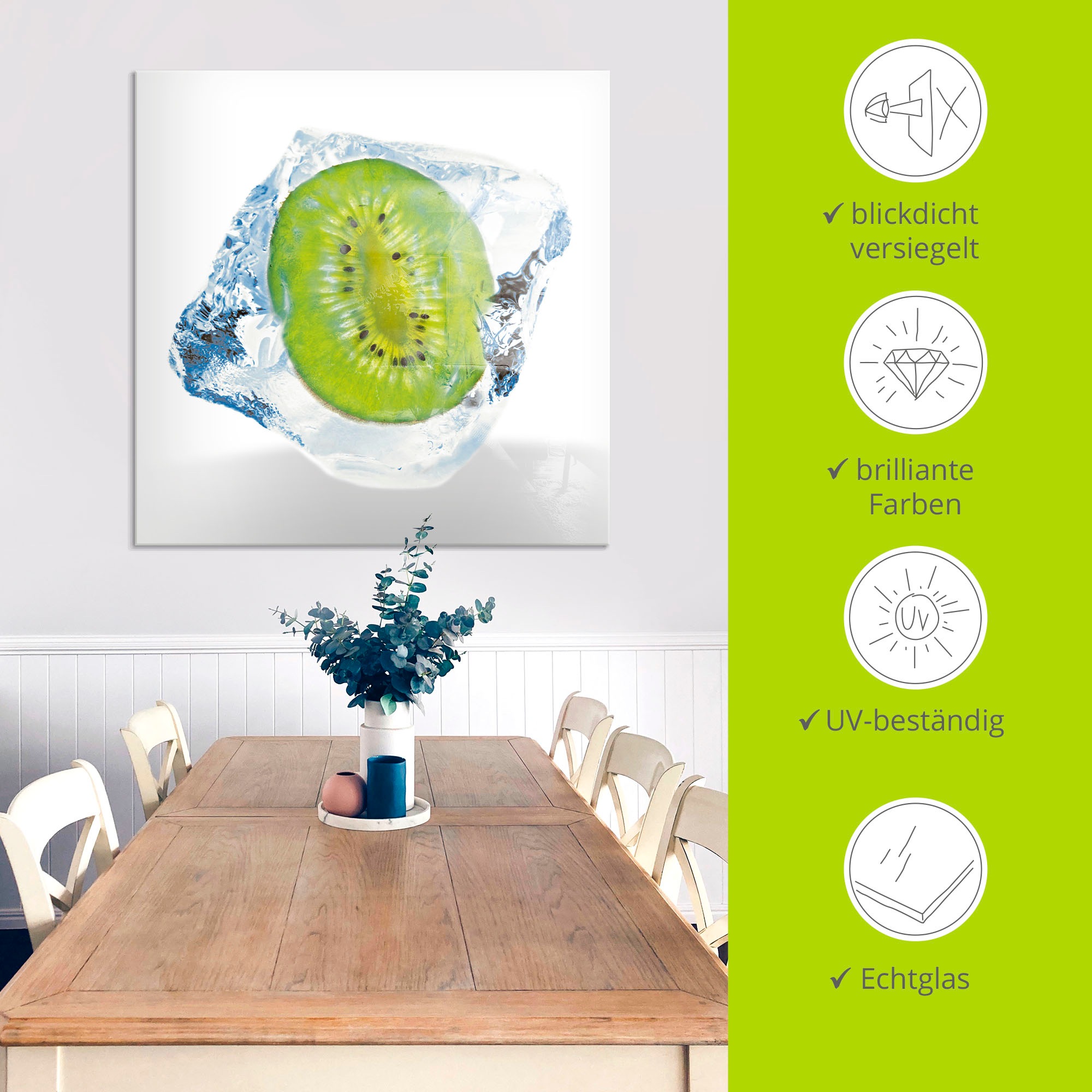 Artland Glasbild »Kiwi im Eiswürfel«, Lebensmittel, (1 St.), in verschiedenen Größen