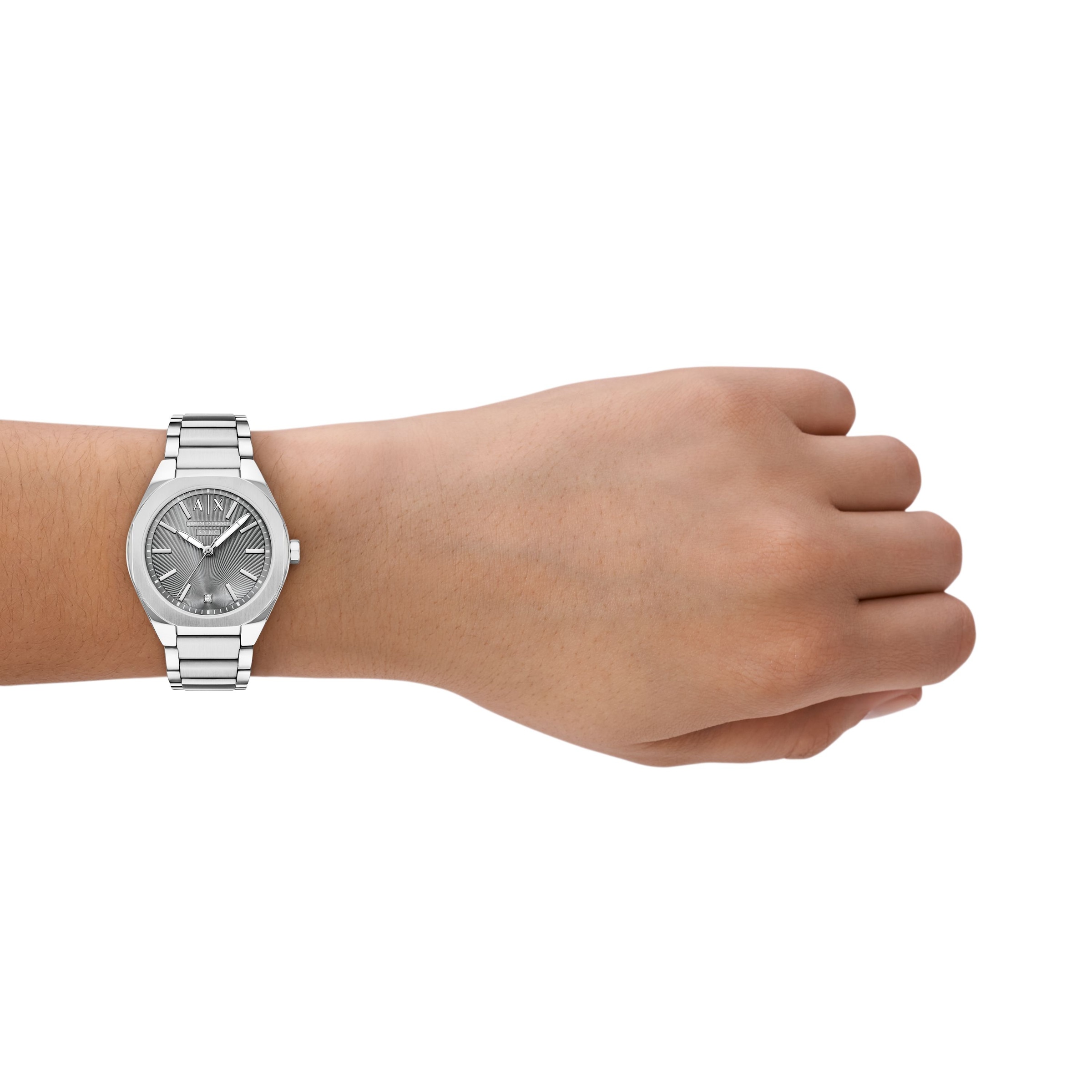 ARMANI EXCHANGE Quarzuhr Armbanduhr, Damenuhr, Edelstahlarmband, analog, Diamant