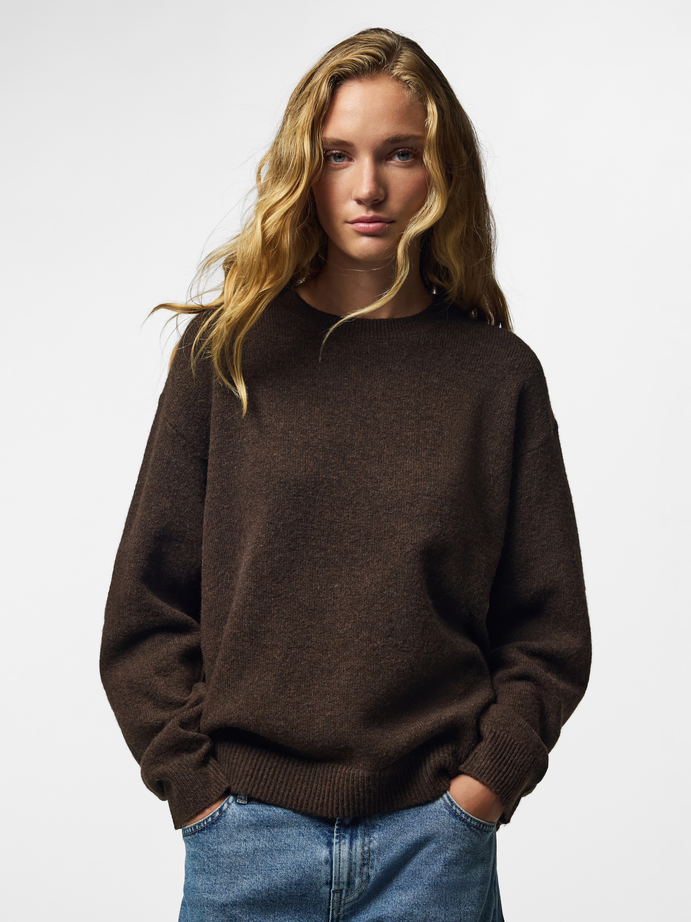 pieces Rundhalspullover "PCSALLY LS O-NECK KNIT NOOS BC" Materialmix