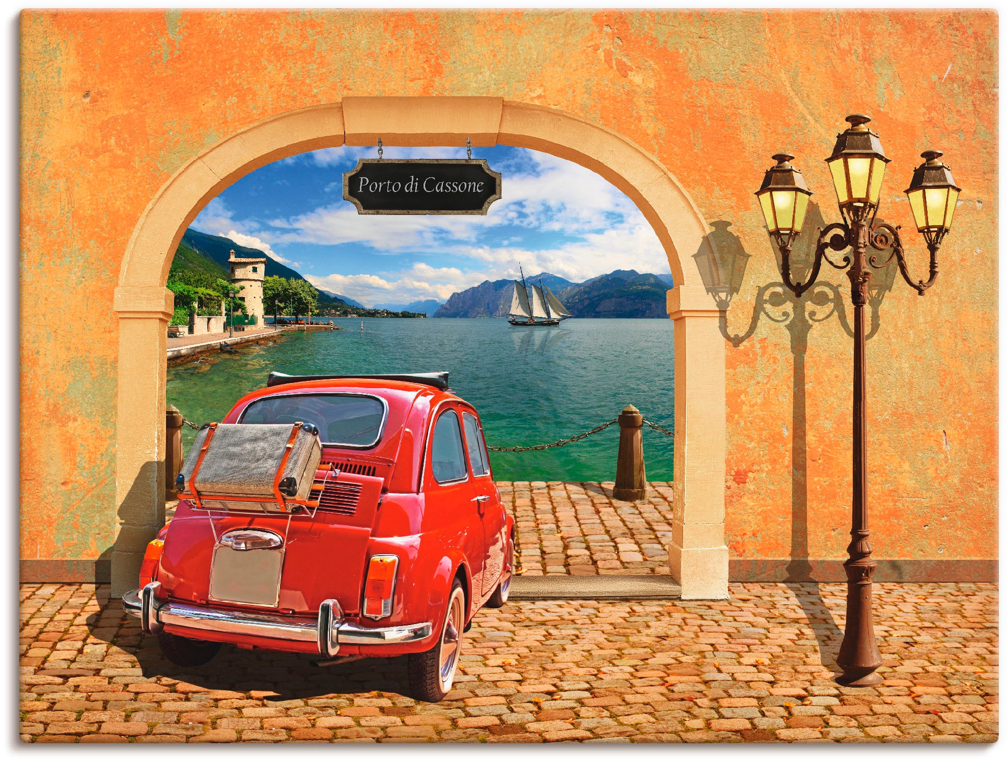 Artland Wandbild "Kleiner italienischer Hafen" Auto 1 Stk. tlg. als Leinwandbild, Poster in verschied. Größen