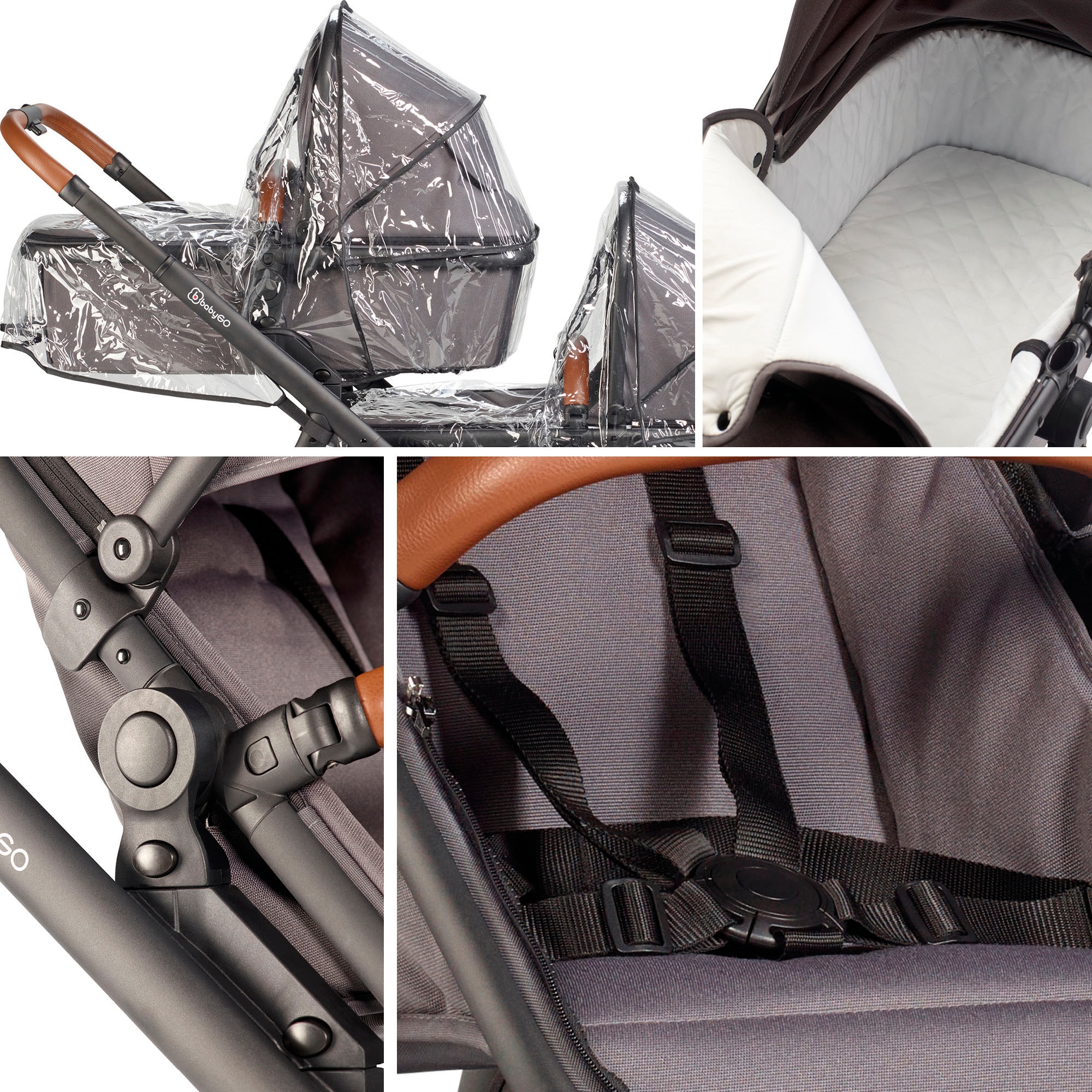 BabyGo Zwillingswagen »Duo«, inklusive Babywannen, Babyschalen, Regebezüge & Wickeltasche