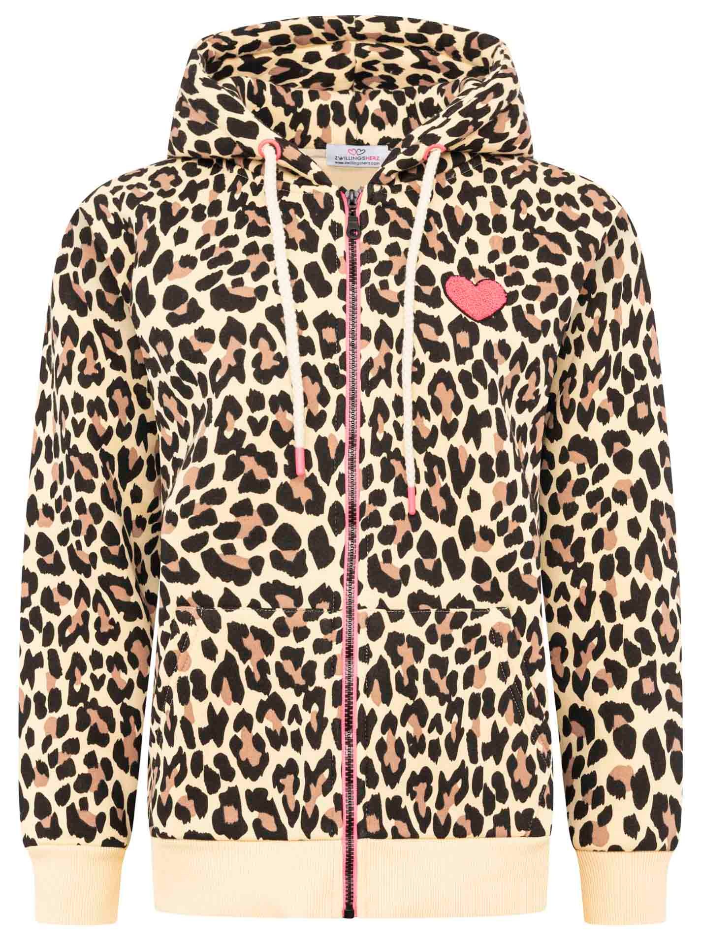 Zwillingsherz Kapuzensweatjacke ""Leo AOP"", Langarm, Fronttaschen, Reißver günstig online kaufen
