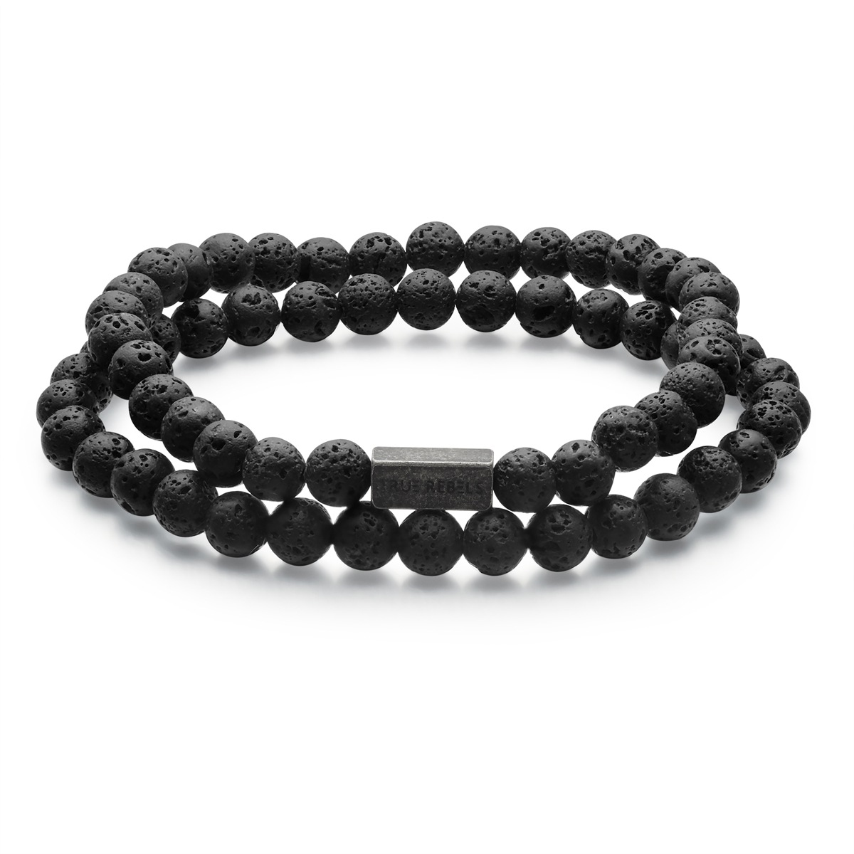 TRUE REBELS Herren Armband "Set: TR307", 21, Edelstahlretro, schwarz, Edelstahl, Armbänder, mit Lavastein