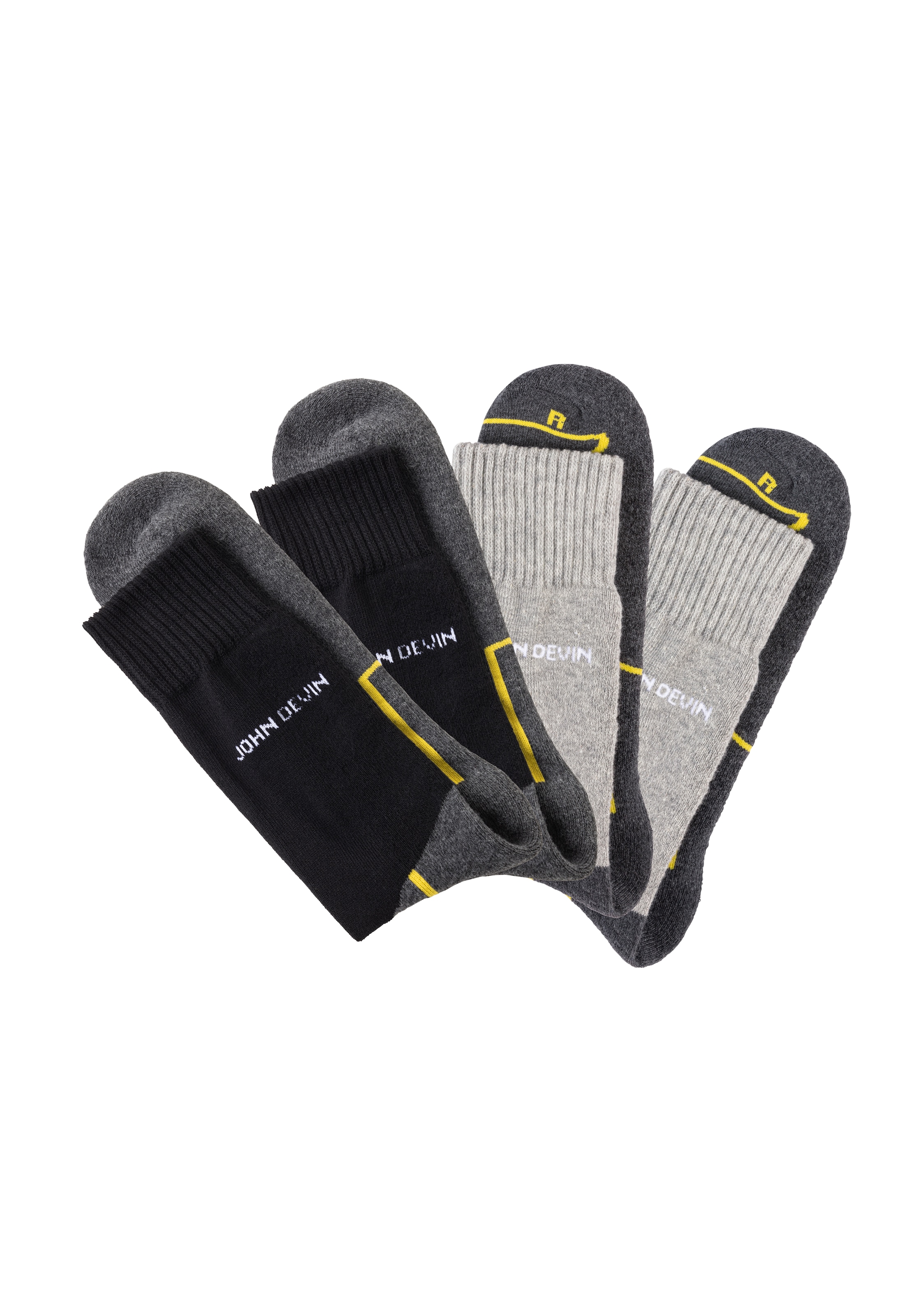 John Devin Funktionssocken, (Packung, 4 Paar), mit Sohlen über Zehen und hoch Fersenplüsch