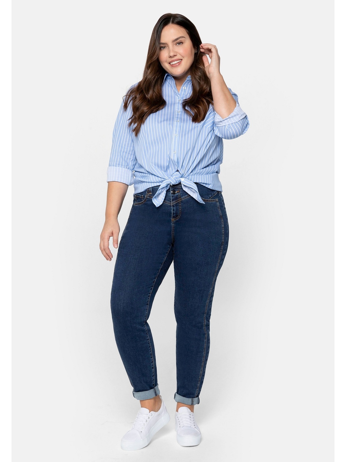 Sheego Stretch-Jeans »Große | «Die Girlfriend», Seitennaht BAUR kaufen vorverlegter Größen«, mit