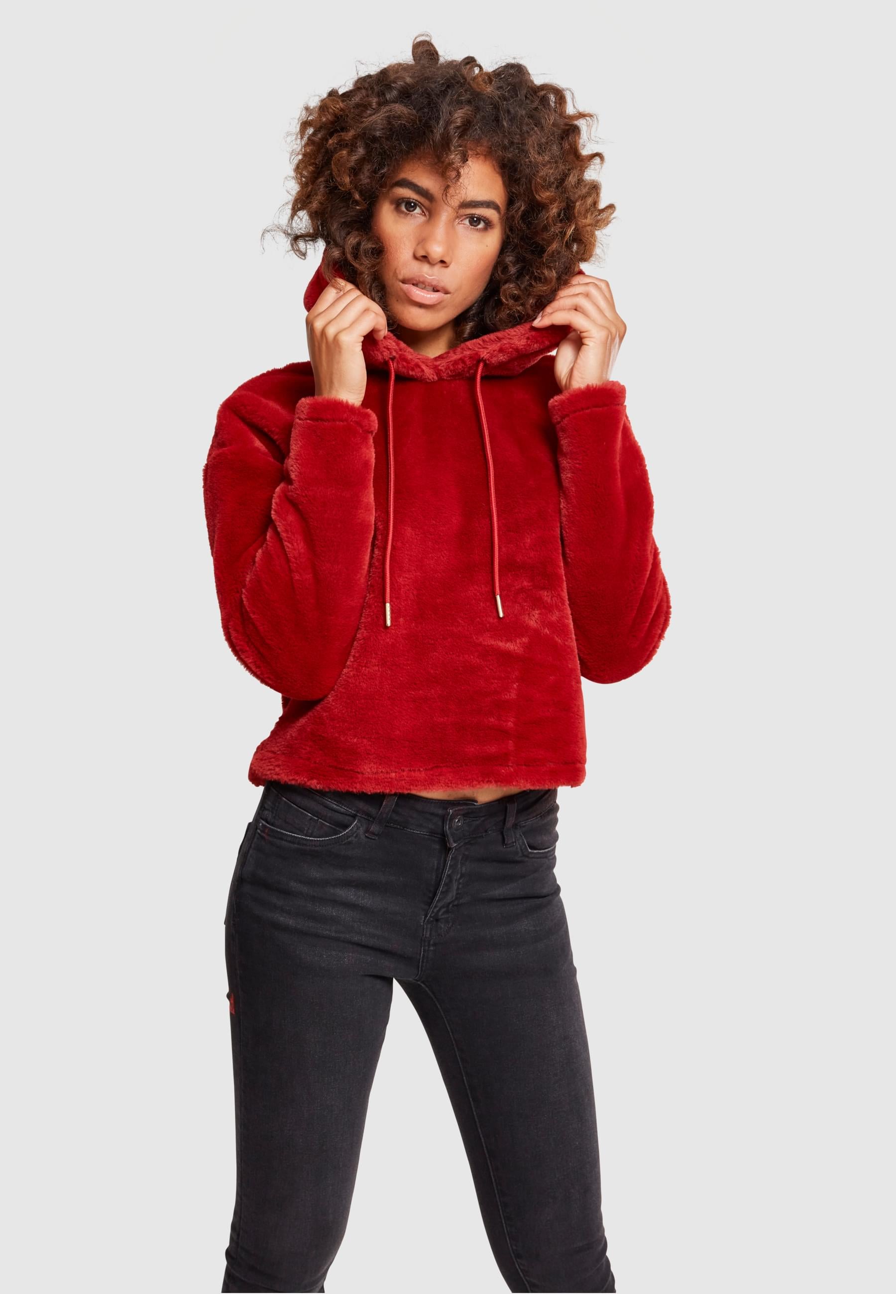 URBAN CLASSICS Rundhalspullover »Urban Classics Damen Ladies Oversize Short Teddy Hoody«, (1 tlg.)