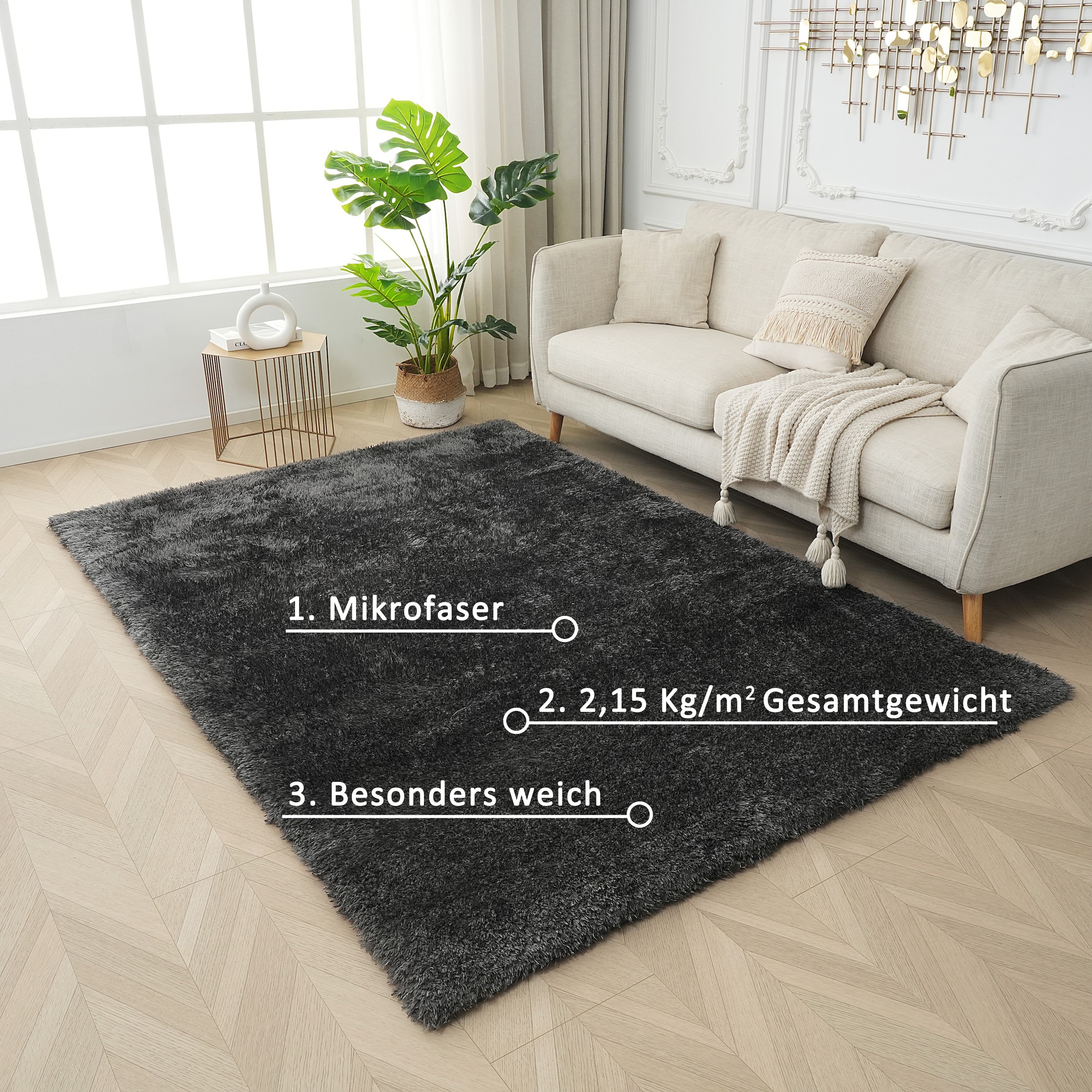 my home Hochflor-Teppich »Micro Shaggy, aus weicher Mikrofaser«, rechteckig, 53 mm Höhe, weich, flauschig, Uni-Farben, Wohnzimmer, Schlafzimmer, Kinderzimmer