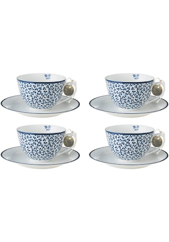 Cappuccinotasse »Floris«, (Set, 8 tlg., 4 Cappuccinotassen und 4 Unterteller)