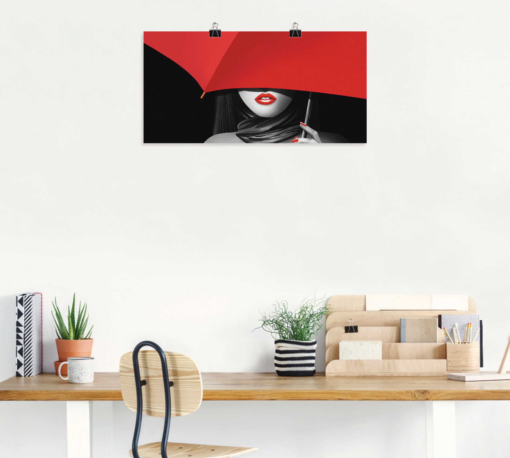 Artland Wandbild "Rote Lippen unter dem Regenschirm", Frau, (1 St.), als Al günstig online kaufen