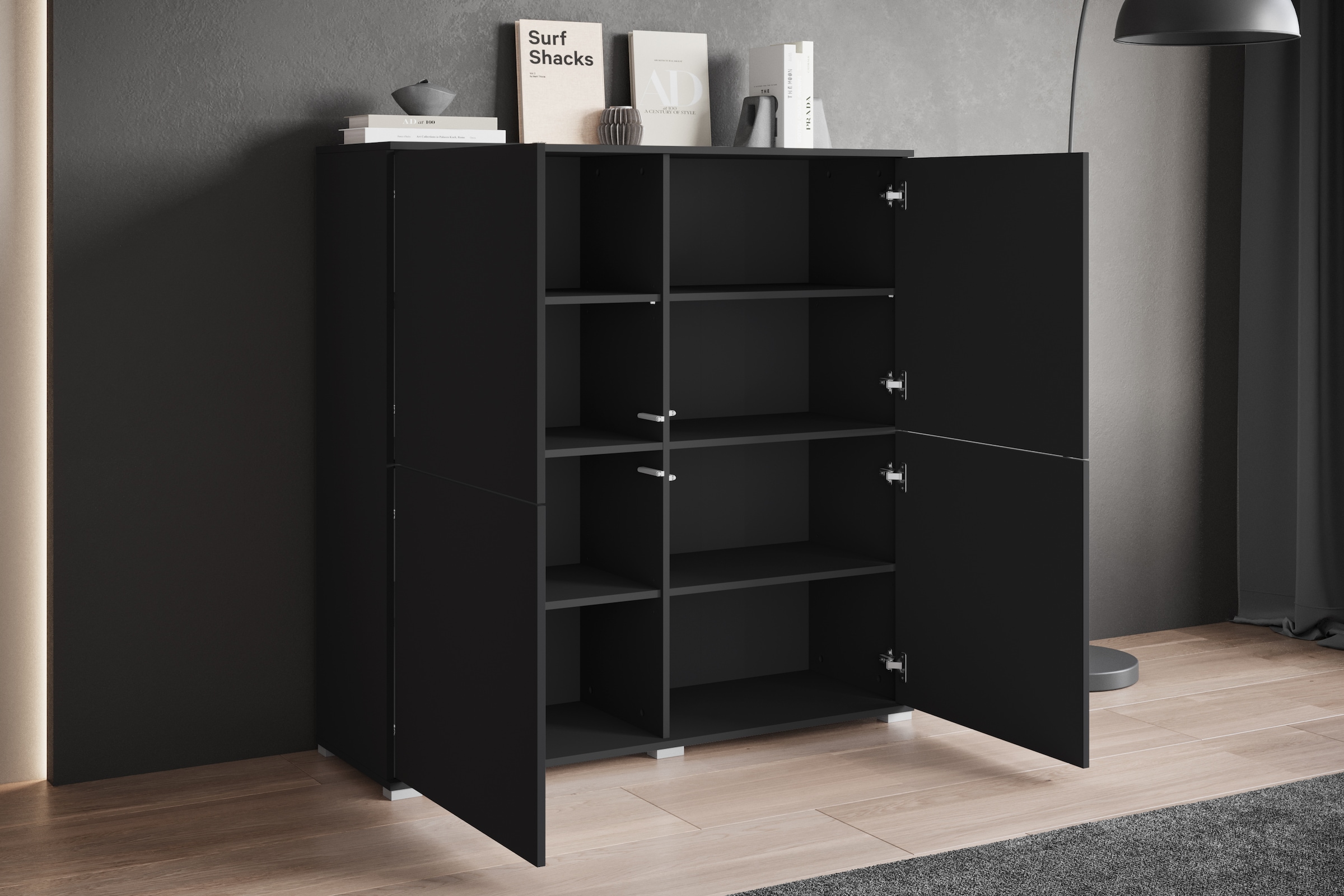 INOSIGN Highboard »Kenia, moderne grifflose Hochkommode mit 4 Türen, Breite 120 cm«, (1 St.), Push-to-Open-Fronten, höhenverstellbaren Einlegeböden