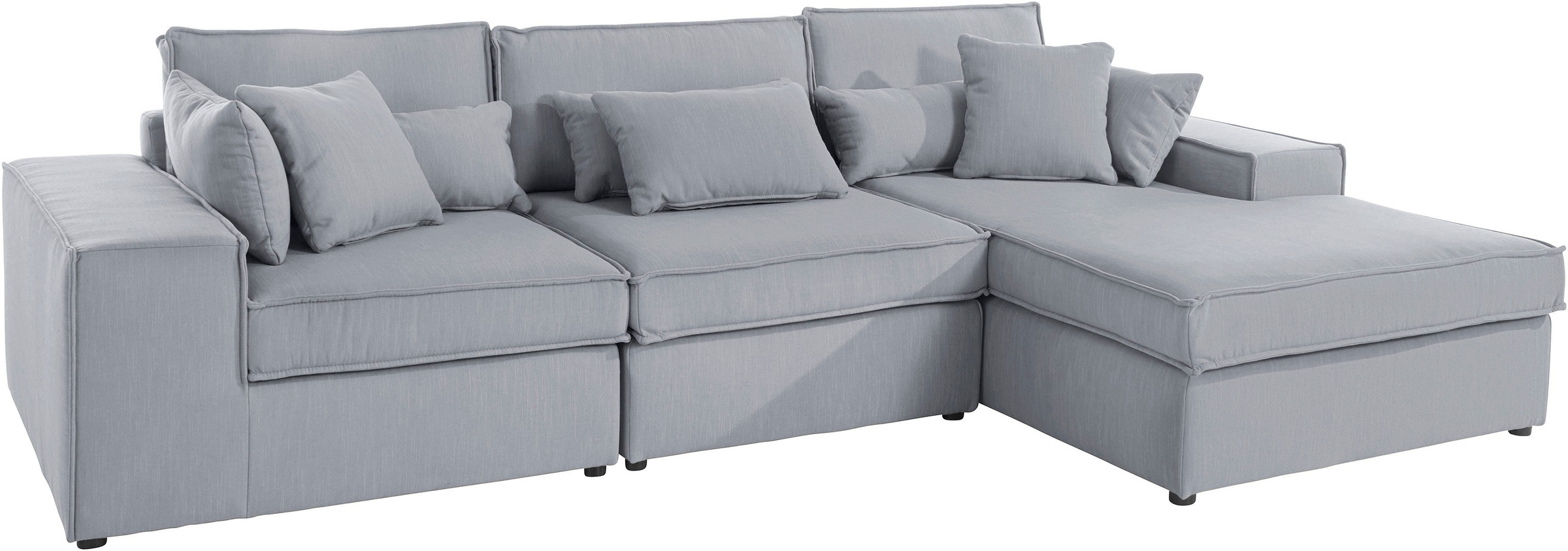 Ecksofa OTTO HOME "Florid L-Form", silber, B:280cm H:75cm T:162cm, Baumwollmix (60% Baumwolle/40% Leinen);Struktur fein (100% Polyester);Samtoptik (100% Polyester);Samtvelours (100% Polyester);Struktur (100% Polyester);Struktur recycelt (100% recyceltes P 2