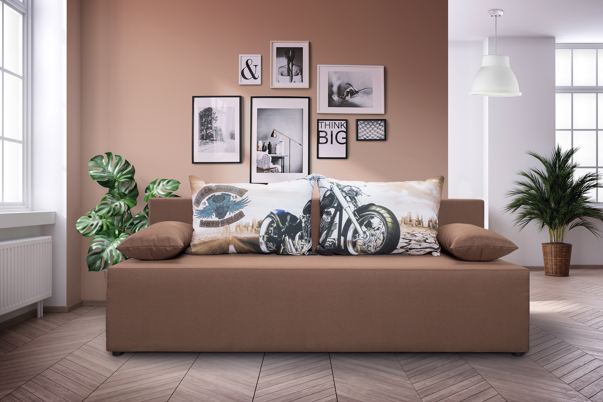 exxpo - sofa fashion 3-Sitzer "Tabou Motorrad Schlafsofa" mit Schlaffunktion und Bettkasten, inkl. loser Zier- und Rückenkissen