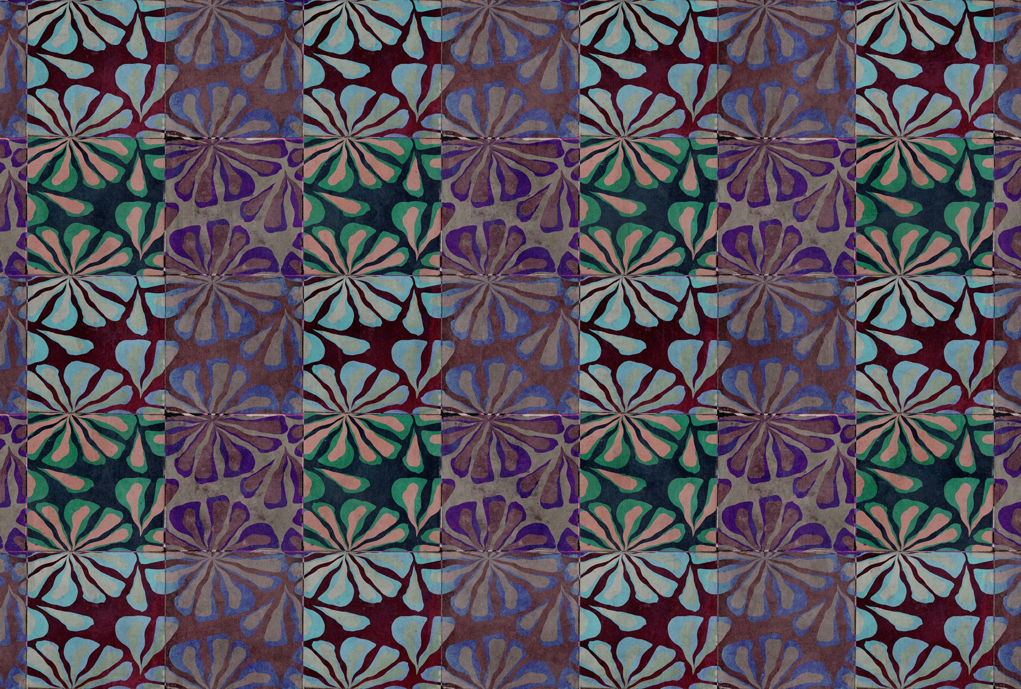 living walls Vliestapete »Retro-Blumen-Tapete Bunt Lila Türkis 70er Stil« matt glatt