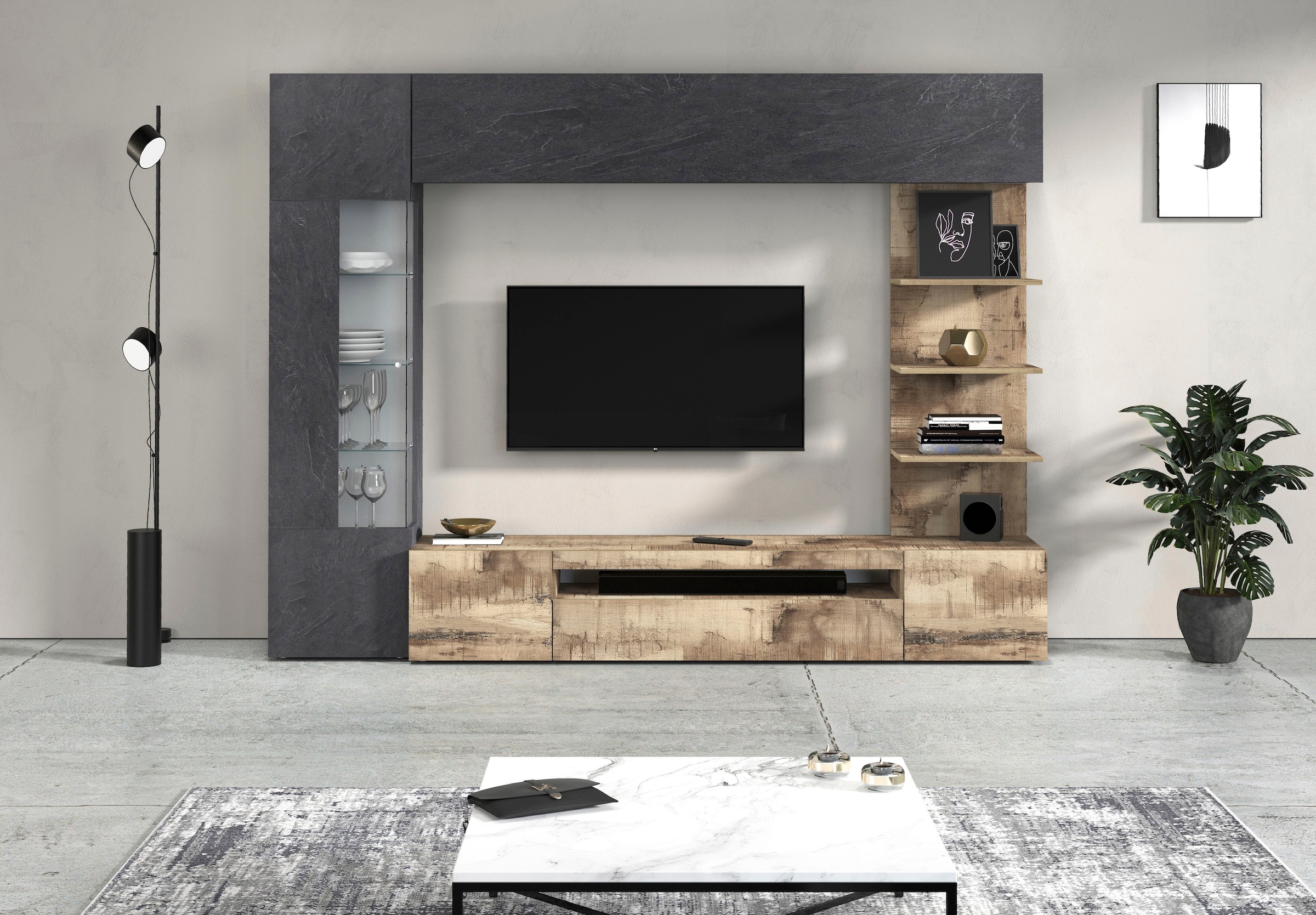 OTTO home Wohnwand »Wohnwand New Egypt, Anbauwand, Medienwand, Wohnzimmerwand« Weiß in Hochglanz, alle anderen Farben in matter Ausführung., 4 Stk. tlg.