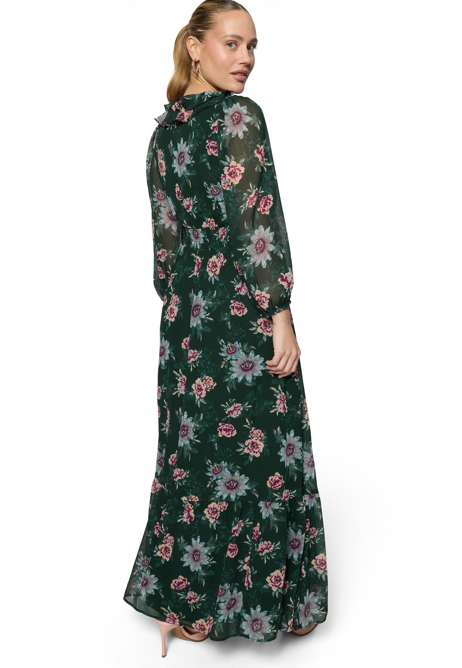 Zero Maxikleid »Damen langarm mit Blumen« Ohne Tasche Rüschen
