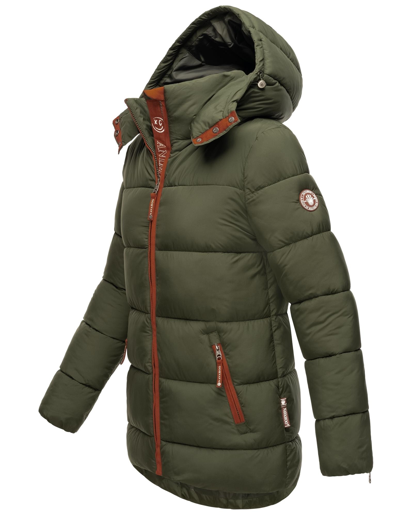 Navahoo Winterjacke »Wattewölkchen«, mit Kapuze, Modische Damen Steppjacke mit kontrastfarbenen Details