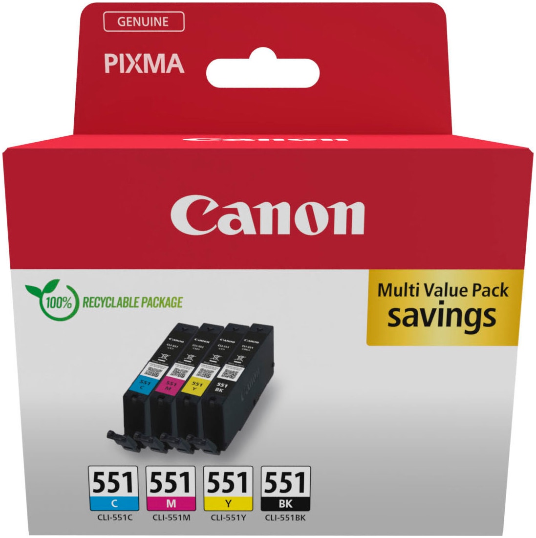 Canon Tintenpatrone »CLI-551 C/M/Y/BK Multipack«, (Packung, 4 St.)