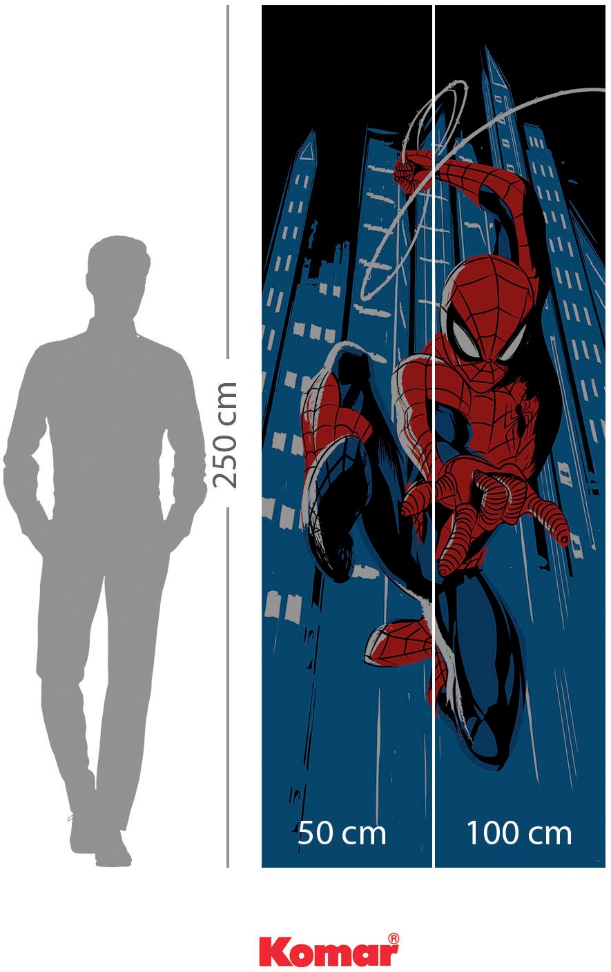 Komar Fototapete »Digitaldruck Vlies - Spider-Man Rooftop-Rockin‘ - Größe 100 x 250 cm«, bedruckt, Kinderzimmer