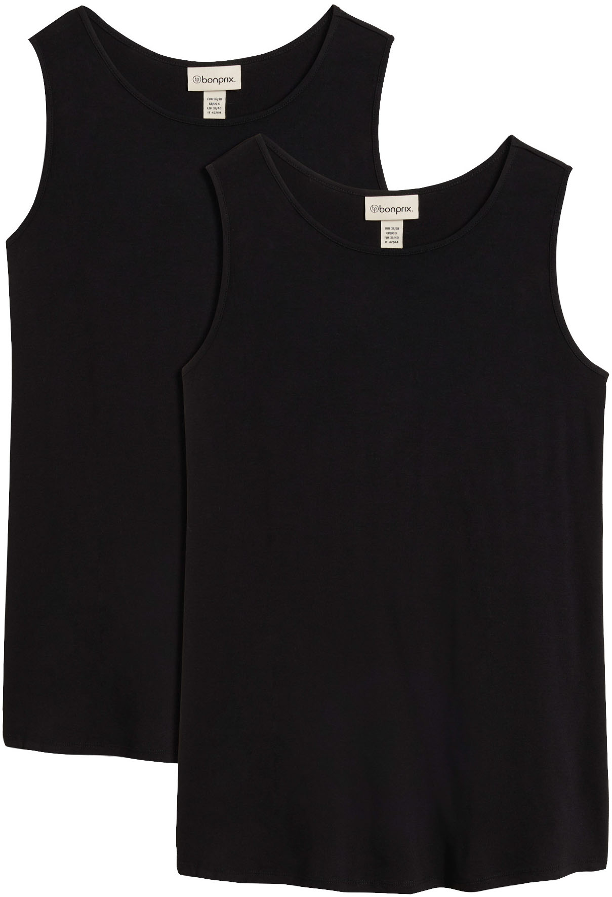 bonprix Shirttop Packung, 2 Stk. Longtop in dezenter A-Linie, ärmellos, Viskose-Jersey mit Stretch